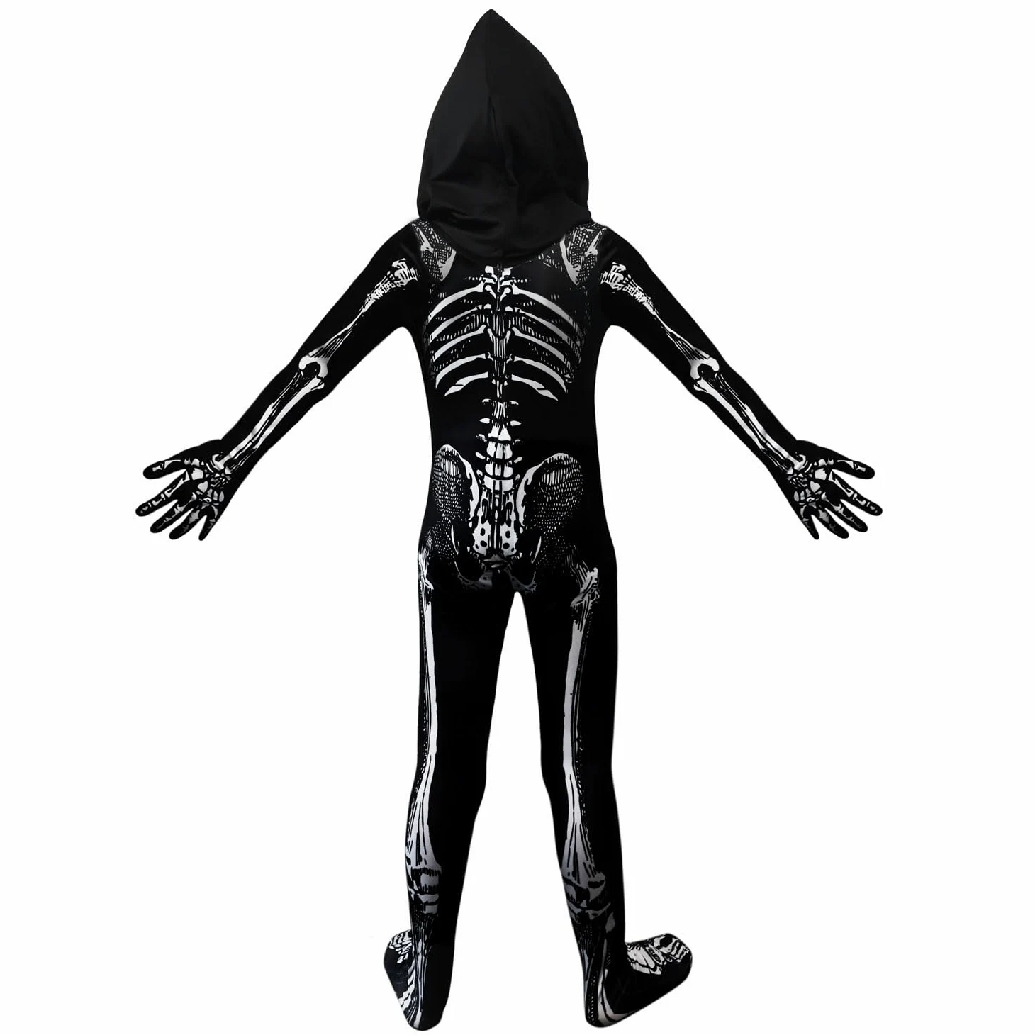 Disfraz de esqueleto de Halloween para niños, disfraz de esqueleto con capucha, huesos con máscara para niños y niñas, disfraz de cosplay de Halloween