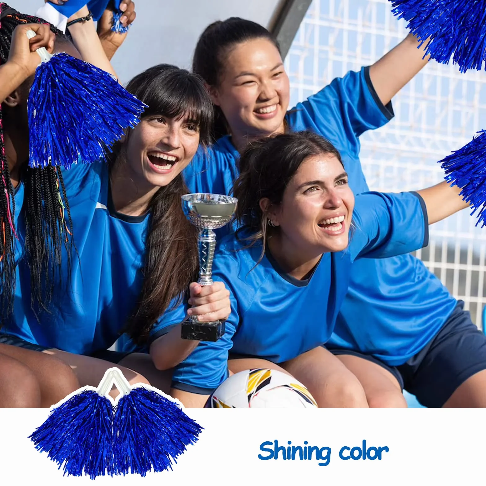 Cheerleader Pom Poms 12 Piece 6 Colours Cheerleading Pompoms for Kids Aerobics Dance Sports Team Spirit