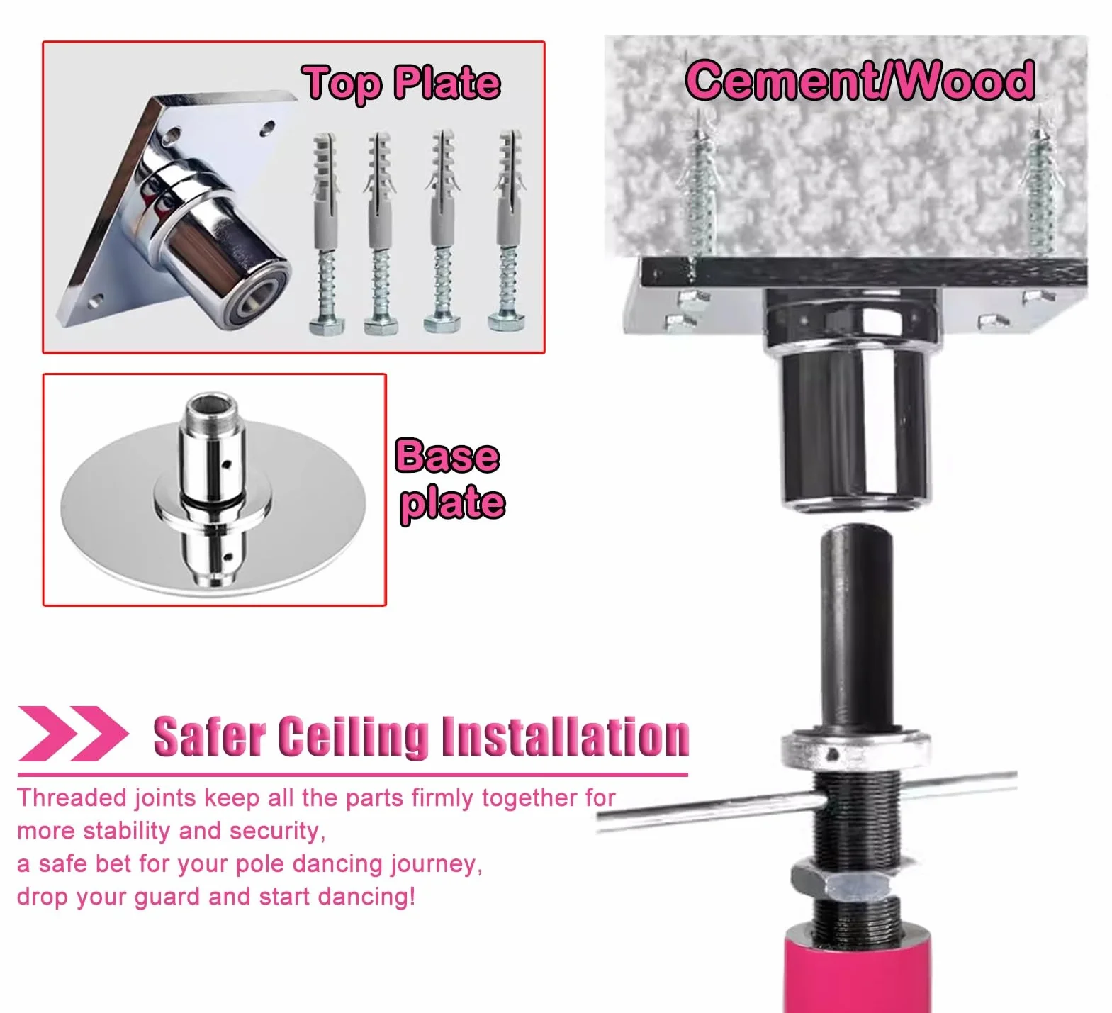Barra Pole Dance Silicona Premium 7,5-12,3 Pies para Entrenamiento Cuerpo Completo