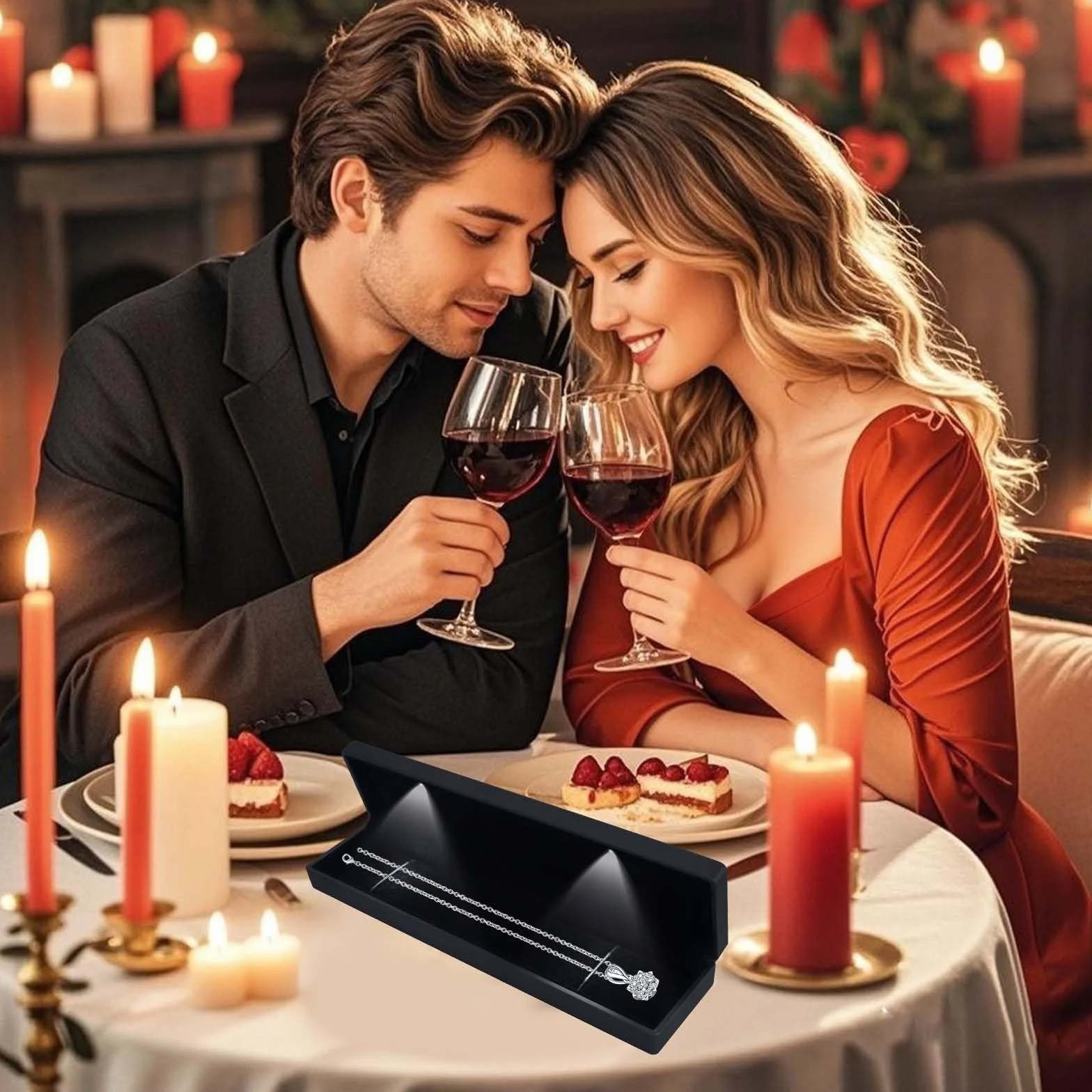 Caja de Regalo de Joyería con Luz LED, Estuche para Colgante/Pulsera/Collar con Luz LED, Joyero de Terciopelo, Estuche de Exhibición de Joyería, para Propuesta Compromiso Boda, 23*5.5*3.5cm, Negro