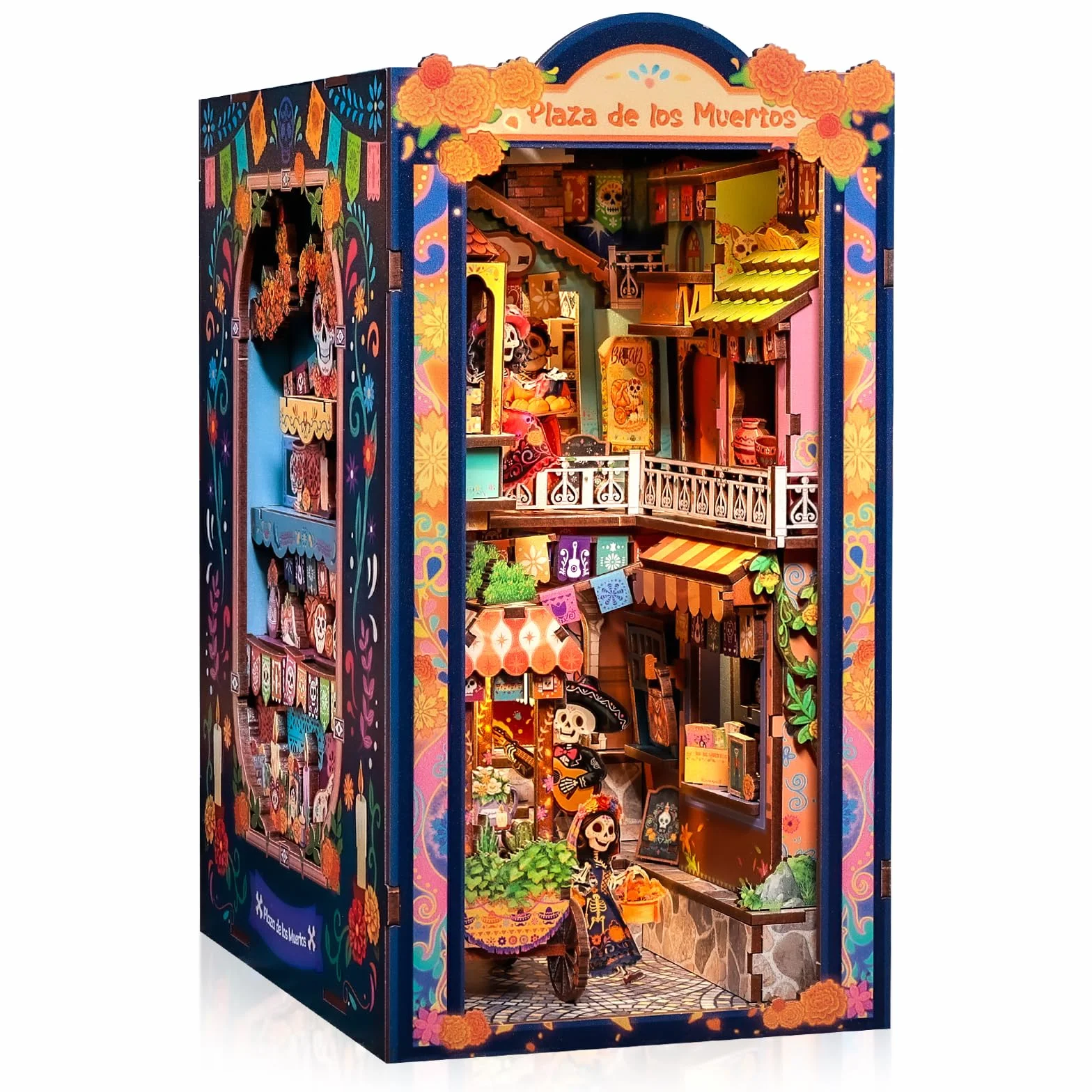 CUTEBEE Book Nook Kit - Casa de Muñecas DIY para Adultos, Maqueta en Miniatura para Montar, Rompecabezas 3D de Madera del Día de Muertos, Decoración para Estantería (Plaza de los Muertos)