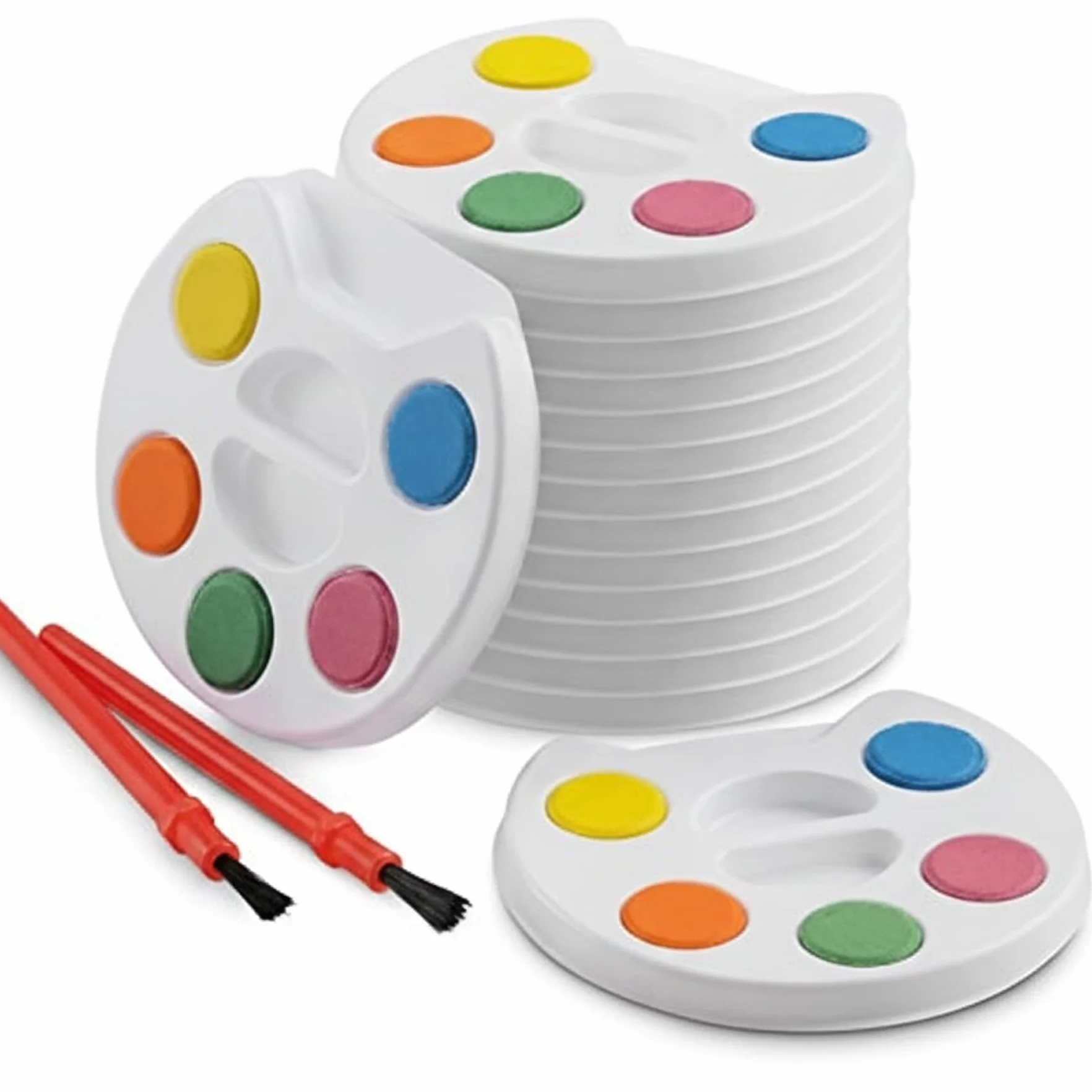 Bedwina Mini set de acuarelas para niños (paquete al por mayor de 24): 5 acuarelas, paleta y pincel, para fiestas artísticas y suministros para fiestas de pintura