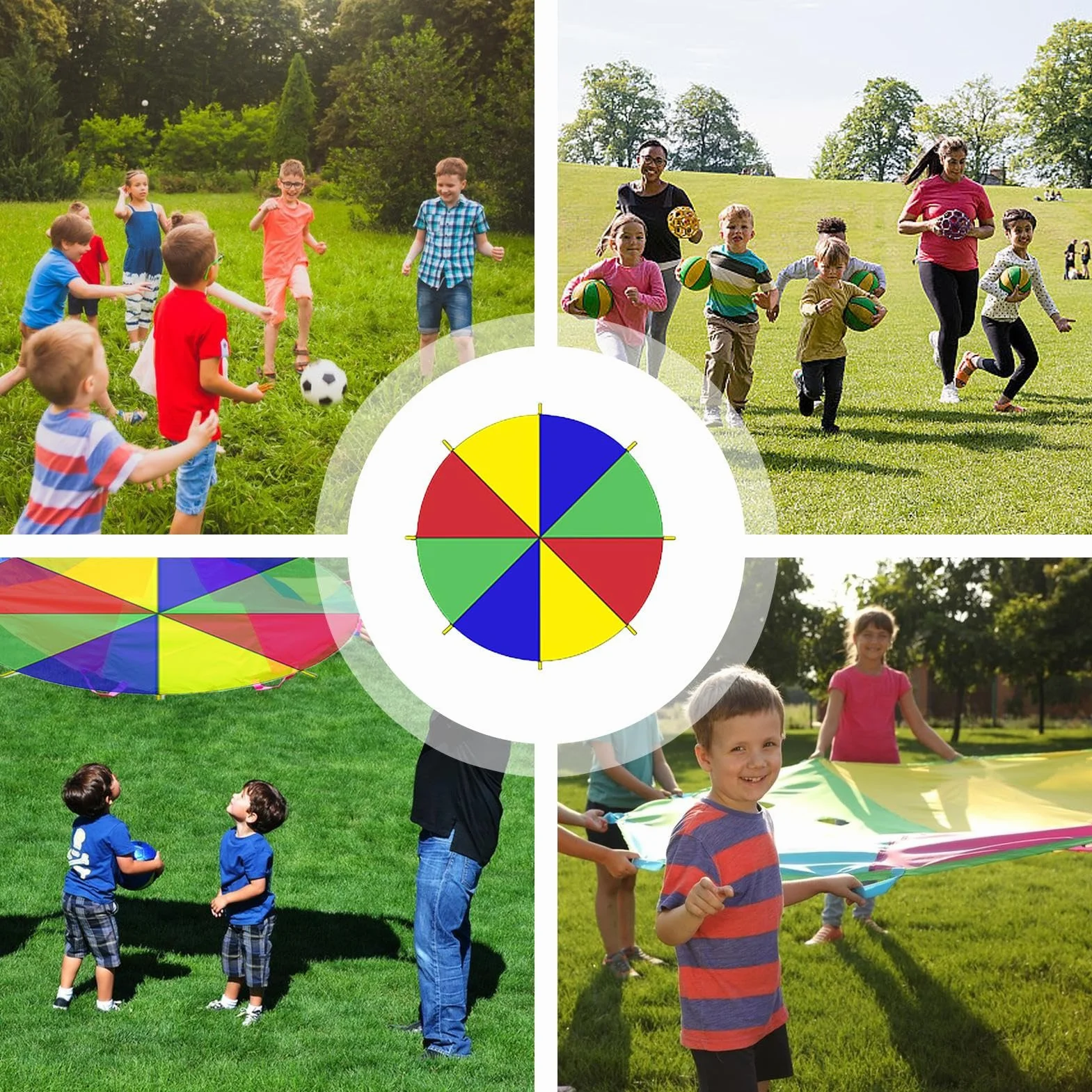 Paracaídas para niños, Rainbow Parachute,Coloridos niños en paracaídas con mangos | al aire libre, juegos de cooperación de carpa para la clase de gimnasio de la escuela primaria, patio traser