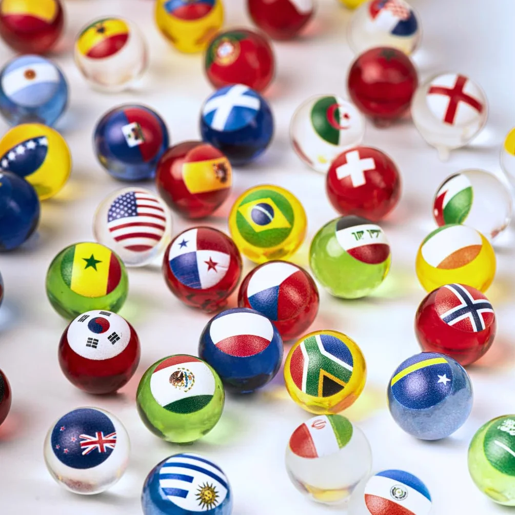 Colección 48 Canicas con Banderas del Mundial 2026 | Ideal para Circuitos de Canicas y MarbleRun | 16 mm