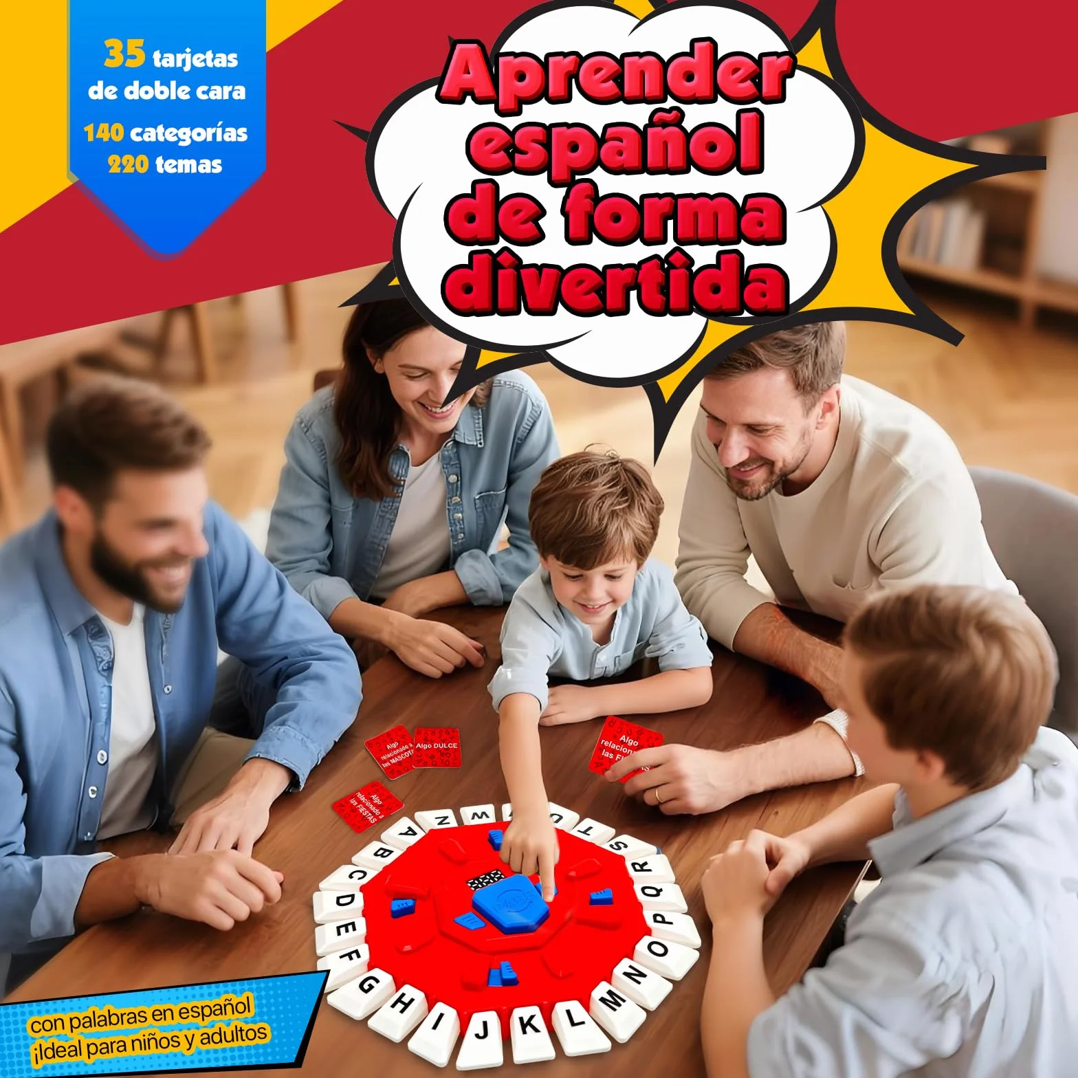 RoserRose Juego de Mesa en Español, Juego de Palabras, 2 Modos de Juego, 35 Tarjetas (140 Categorías), Portátil y Educativo, Ideal para Familias y Fiestas (A)