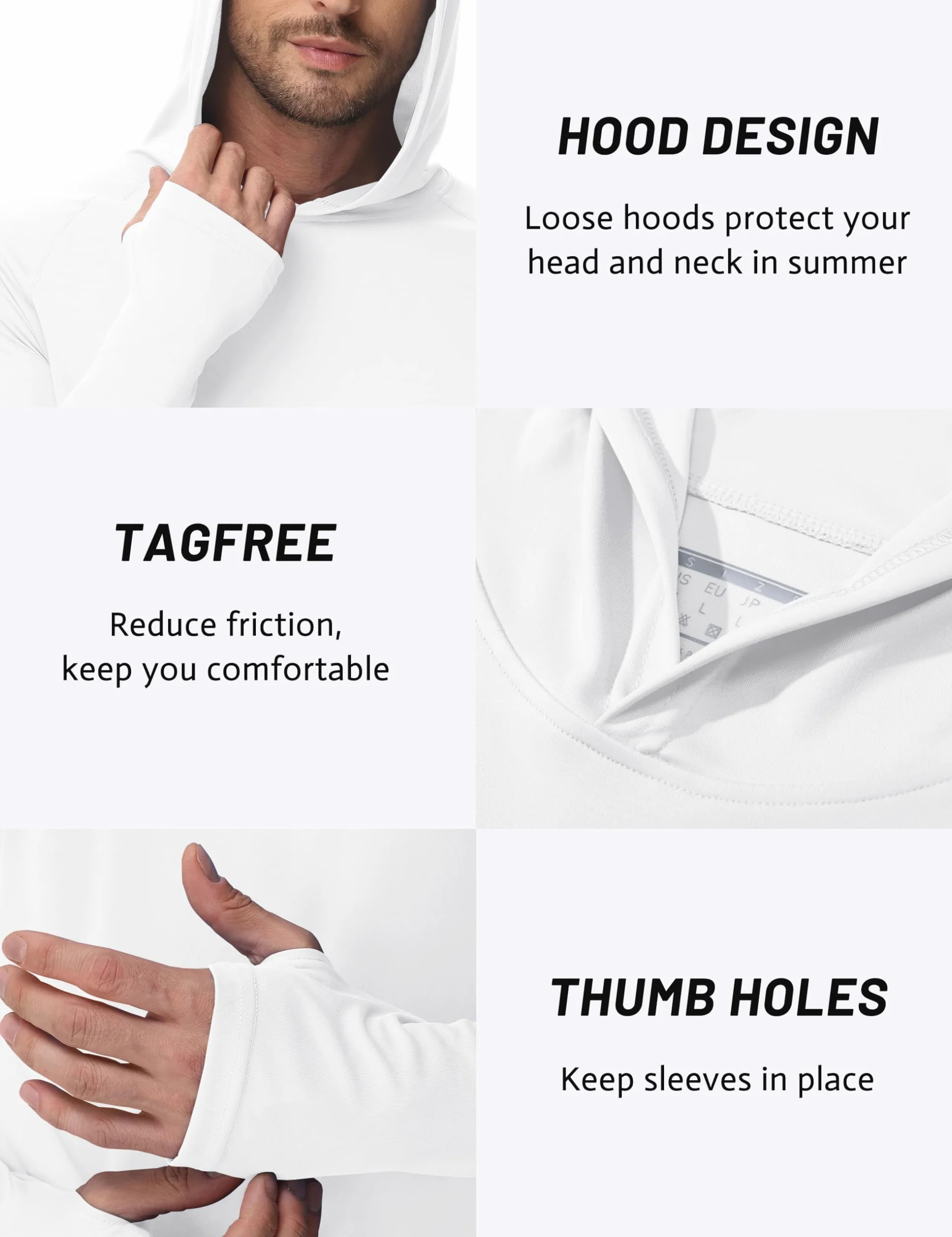 TACVASEN Sudadera con Capucha Hombre Protección Solar UPF 50+ Manga Larga UV