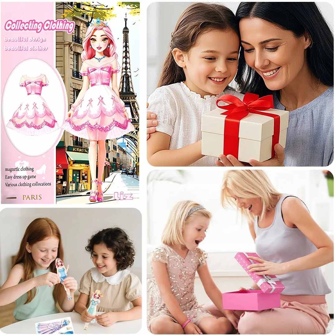 Muñecas de Vestir Magnéticas Muñeca de Papel de Vestir de Princesa Juguete de Juego de Viaje de Simulación y Juego Muñeca de Portátil para Vestir Princesas Regalo para Niña (Liz)