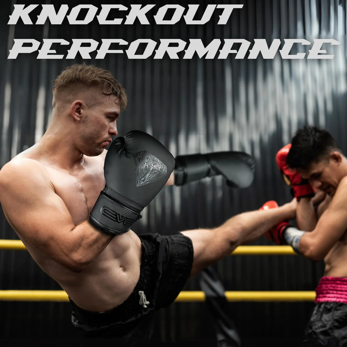 EVO Fitness Profesional Guantes de Boxeo con Vendas de Cuero para Hombre Mujer Muay Thai Kick Boxing