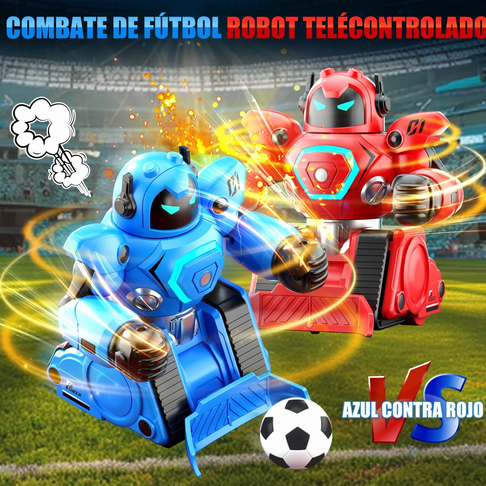 Herenear Robot Kombat Teledirigido con Muñeca Eyectora, 2 Piezas RC Robot Juguete con Luz LED y Música, 360° RobotCombate de Boxeo, Coche de Fútbol Teledirigido Regalos para Niños 6 Años