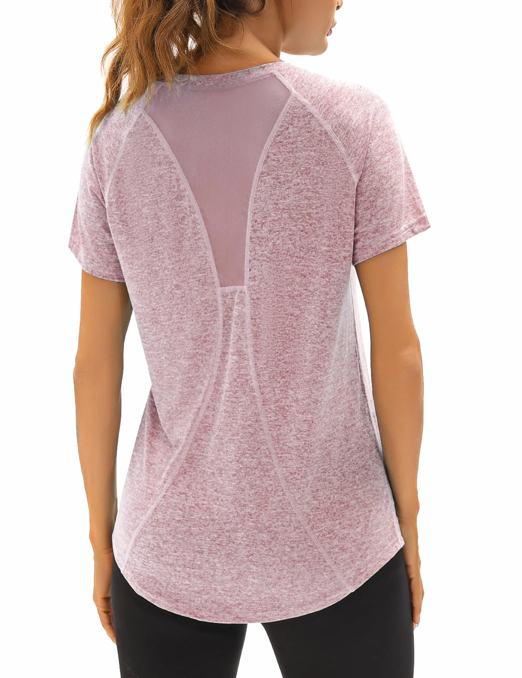 Camiseta Deportivo Mujer Manga Corta Holgada Secado Rápido Malla Yoga Fitness Top Ropa Entrenamiento