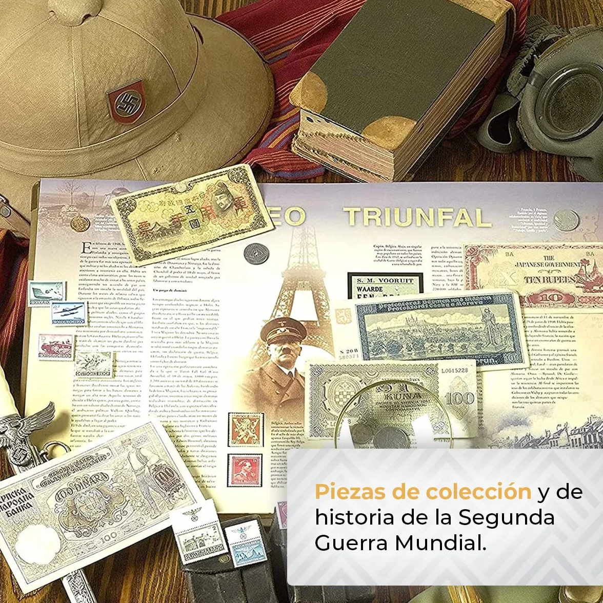 IMPACTO COLECCIONABLES | 2 Billetes Auténticos de la Segunda Guerra Mundial (Invasión del Tercer Reich) | Piezas de Colección Históricas de 20 y 50 Reichsmark con Certificado de Autenticidad