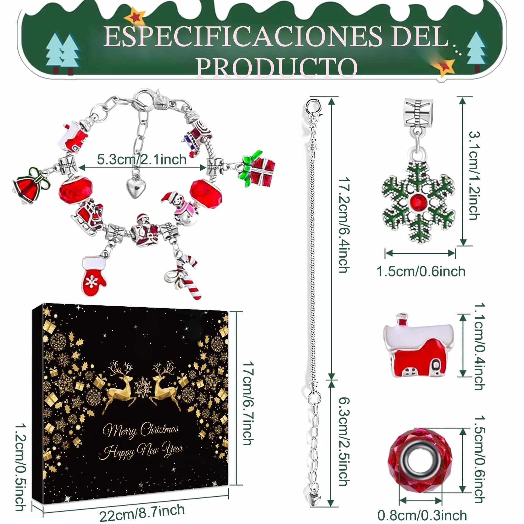 Adwenskalenda 2025 - Calendario de Navidad para niños, joyas para niñas, con 24 manualidades, pulsera, kit de Navidad, calendario de cuenta regresiva para adolescentes, niñas, 6, 7