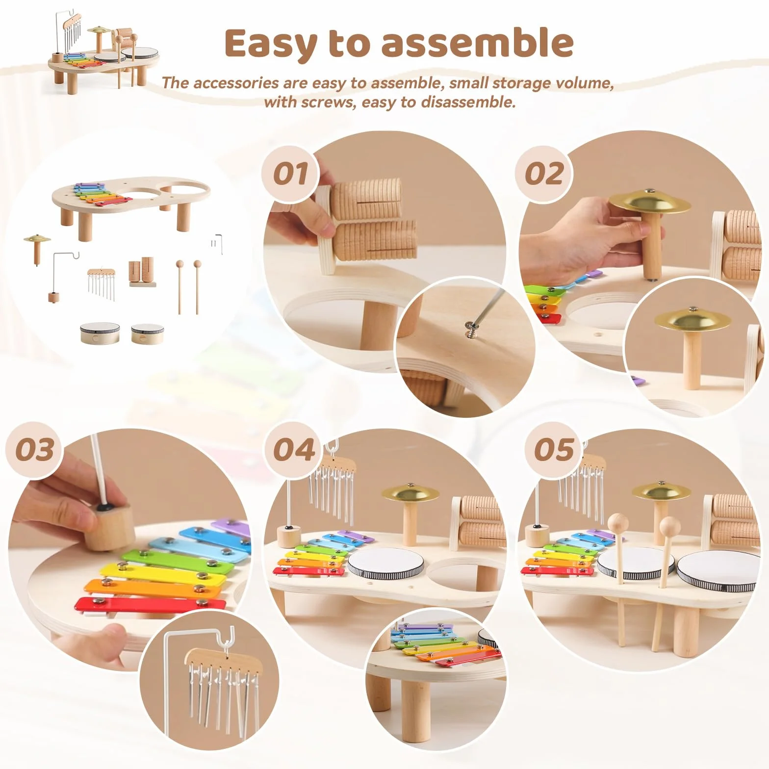 Juego De Tambores para Bebés 7 En 1, Juguetes Musicales De Piano De Madera, Instrumento Montessori Infantil, Instrumento De Percusión Educativa, Regalo De Cumpleaños para Niños Y Niñas, A