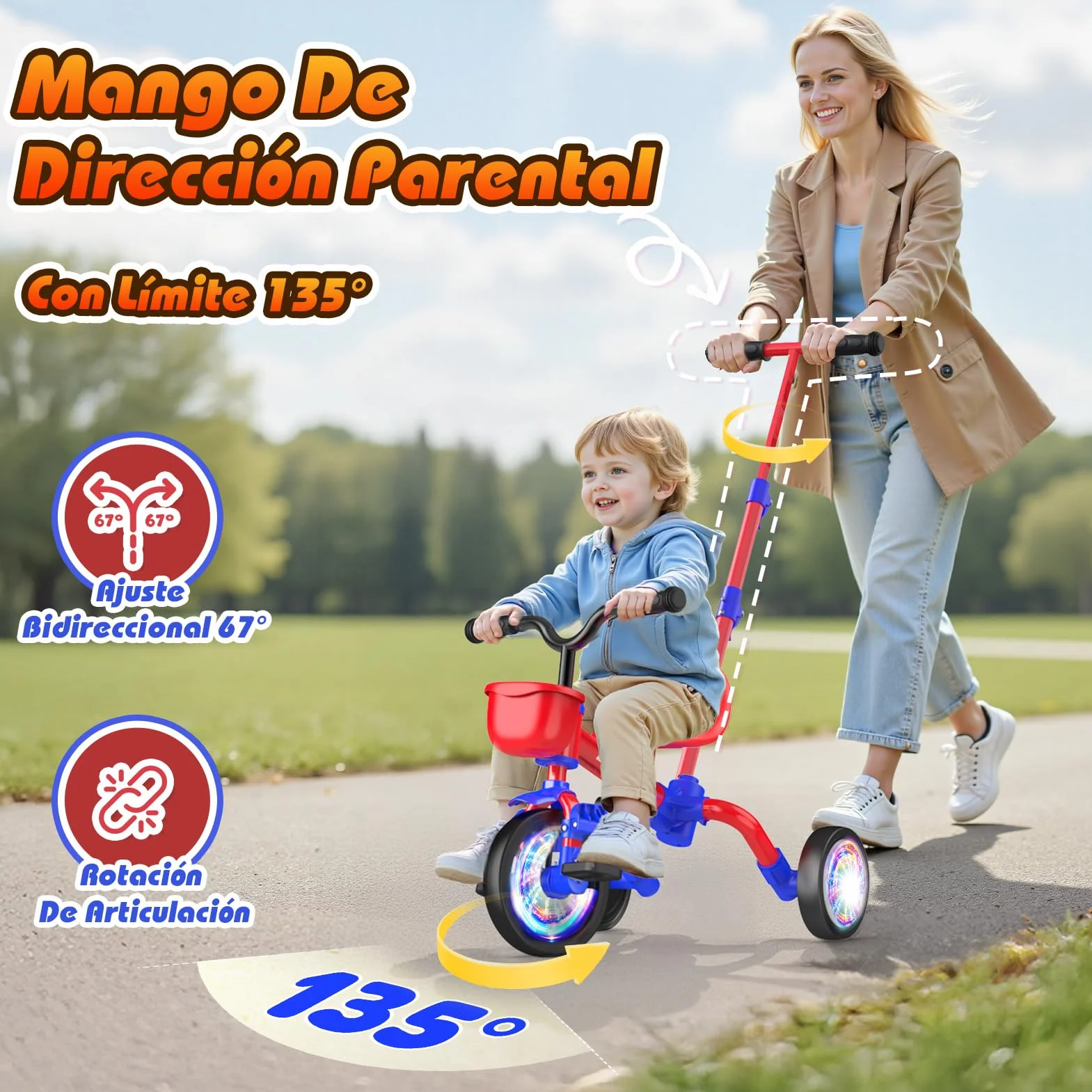 HappyGoLucky Triciclo 5 En 1 Evolutivo Bebe, Bici Bicicleta Niñas 1-3 Años-Ruedas Luminosas/Asa Parental/Asientos&Pedales Regulables