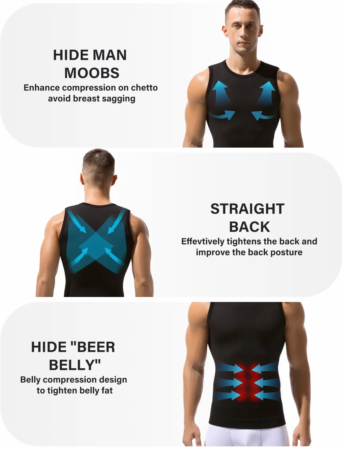 Casey Kevin Chaleco de Compresión Hombre Body Shaper Faja Cintura Reductora Deportivas
