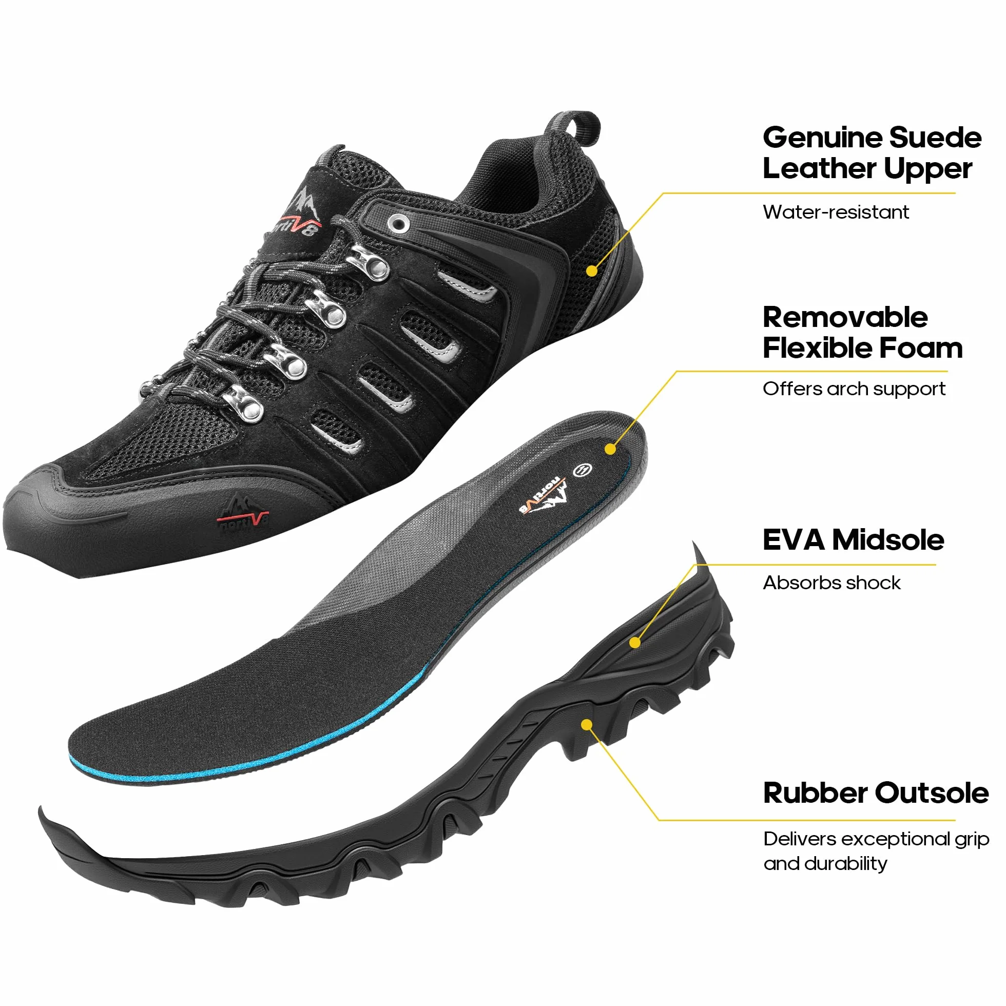 NORTIV 8 Zapatillas Hombre Trekking Transpirables Punta Protectora Senderismo Antideslizantes