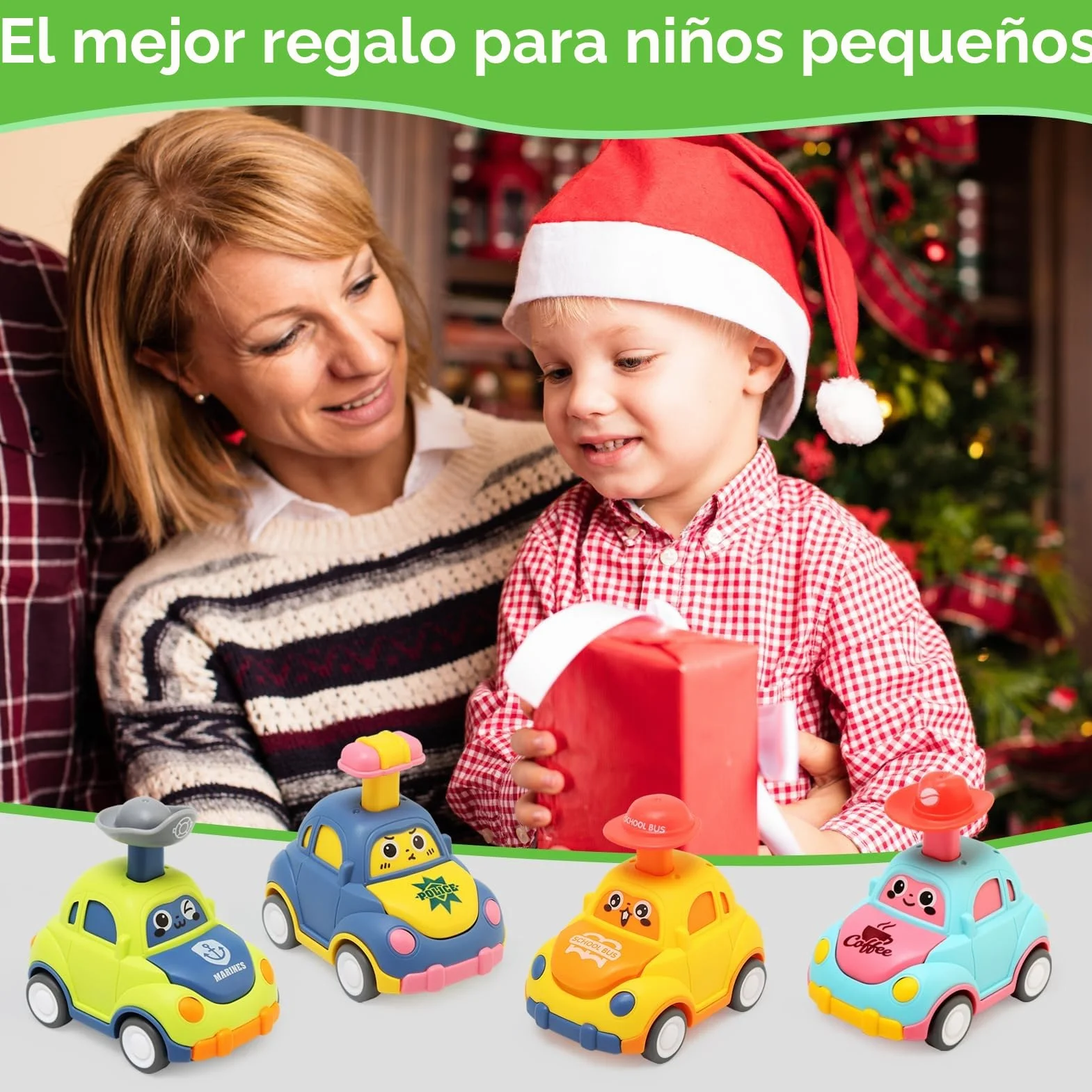 Coches Juguete para Bebes 1 Año, 4 Piezas Press-and-Go Conjunto de Vehículos para Niños Pequeños de 1 2 3 Años, Camiones De Juguete de Educación Regalos para 12 18 24 Meses Niños Niñas