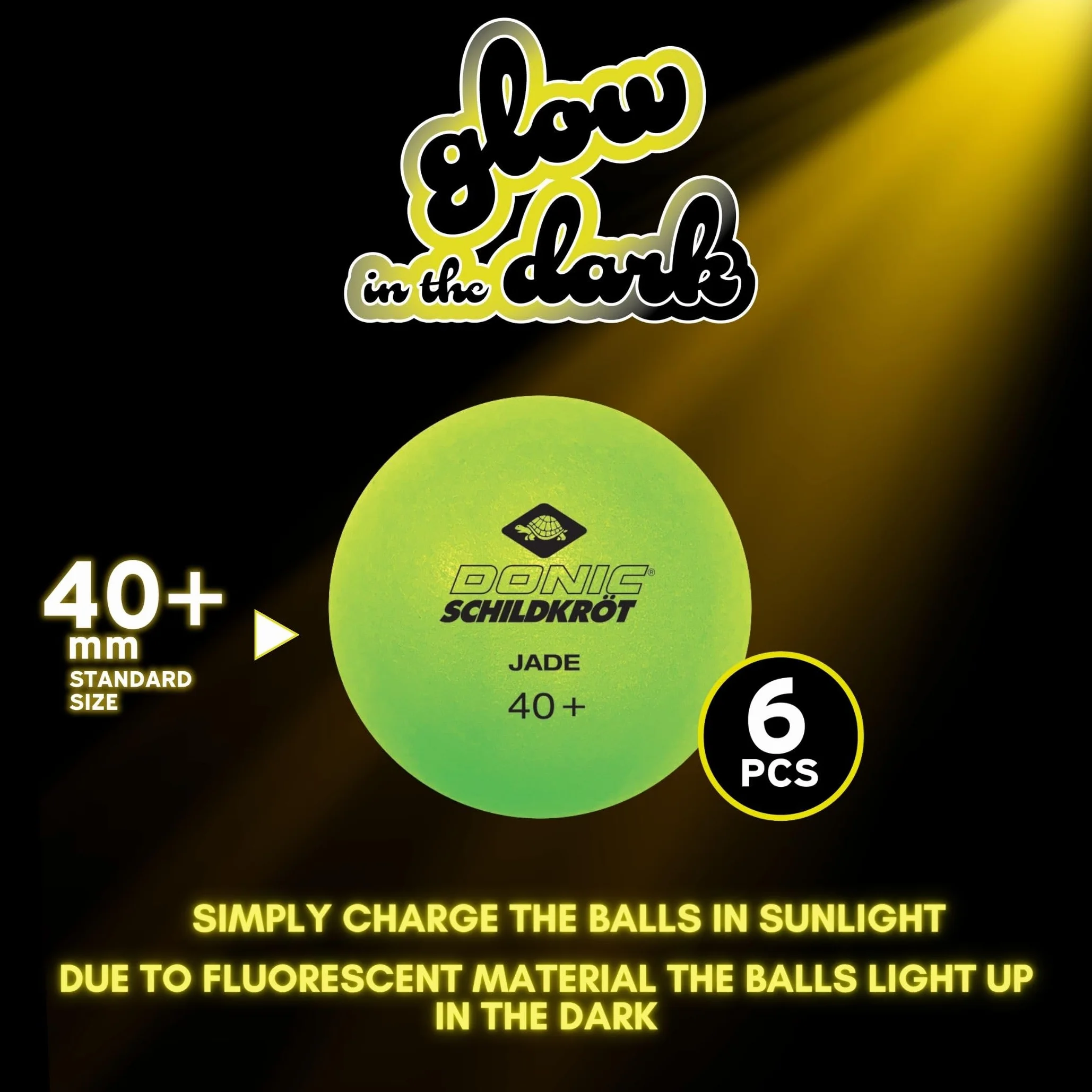 Donic-Schildkröt Pelotas de Tenis de Mesa Glow in The Dark, 6 Pelotas Fluorescentes Verde Claro, Poly 40+