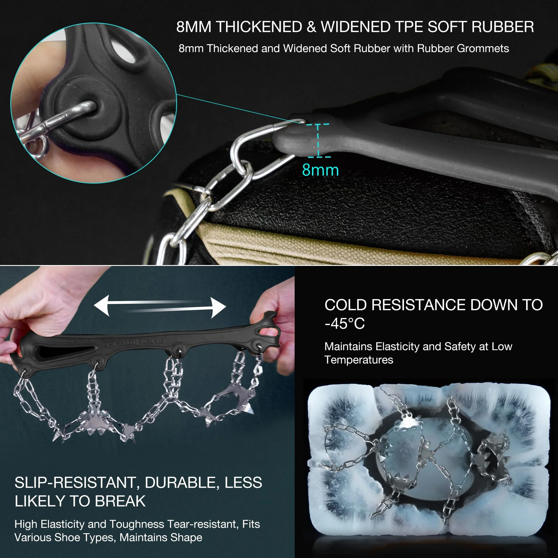Unigear Crampones de Nieve Hielo 24 Puntas Acero Antideslizante para Cámping Alpinismo