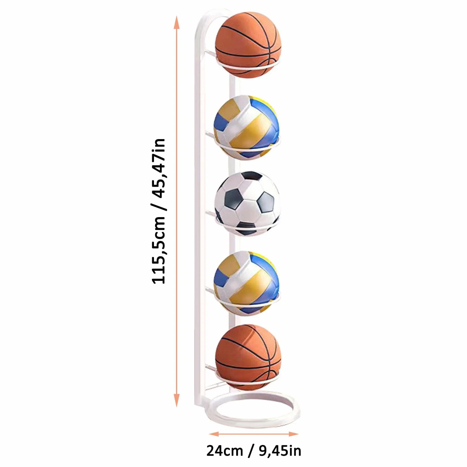 Soporte para Balón de Fútbol, Estantería de Almacenamiento Vertical para Balones de Baloncesto, Fútbol y Voleibol