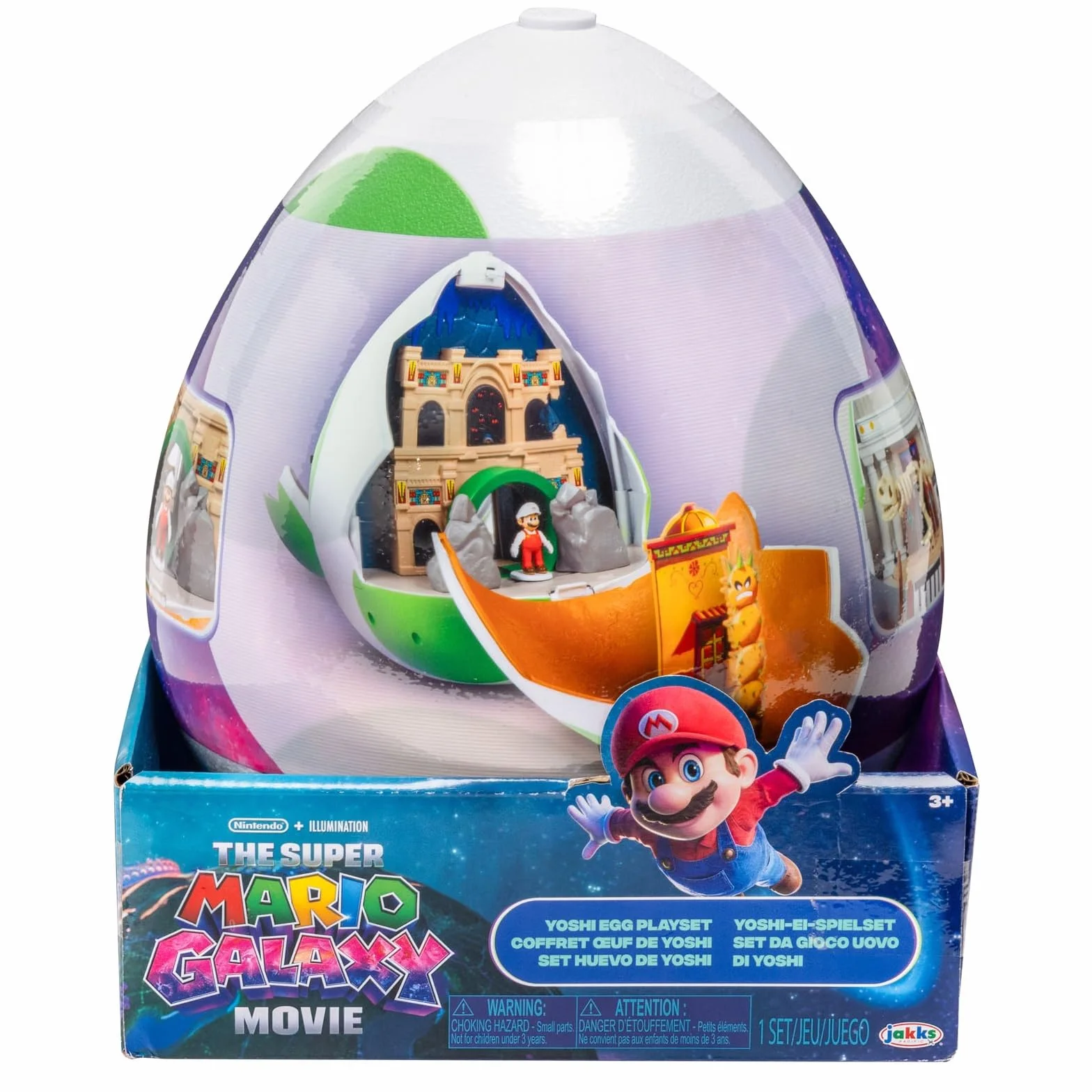 El Set de Juego Huevo de Yoshi de la película Super Mario Galaxy con Minifiguras de 3,8 cm, con Licencia Oficial de Jakks Pacific, Incluye Figuras de 4 cm y Mario de Fuego Exclusivo