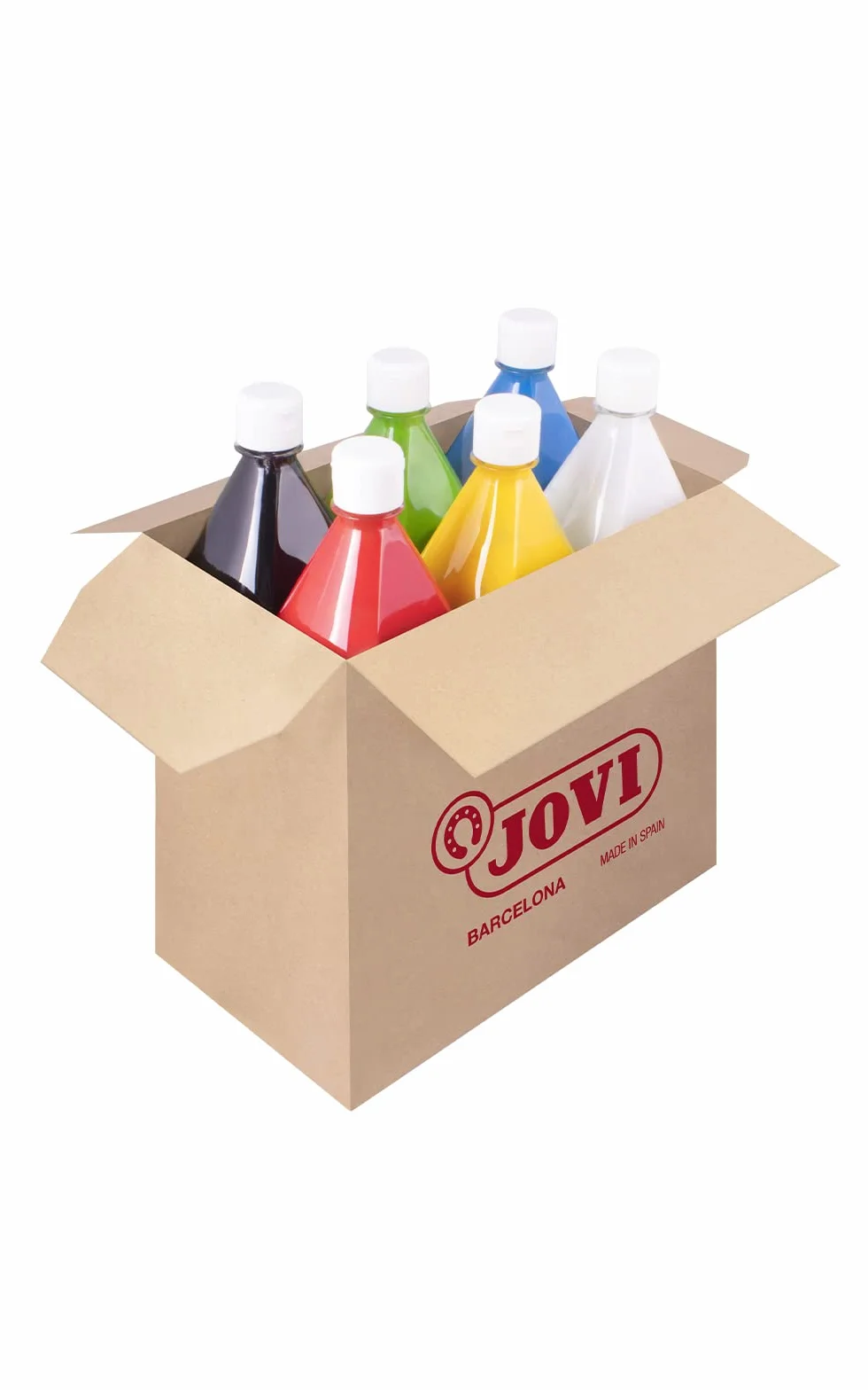 Jovi - Témpera líquida, Estuche 6 botes de 1L, Colores Primarios, escolar | Fácil de lavar, Sin gluten,