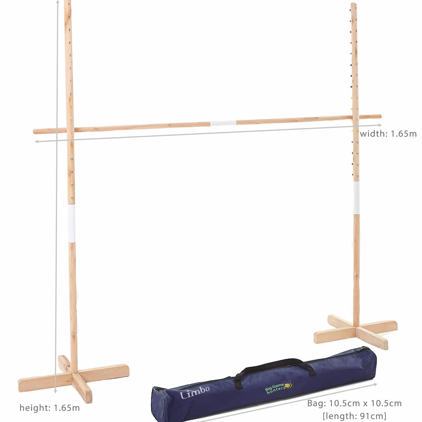 Garden Games Juego Limbo de Madera en una Bolsa- Limbo de Madera - Nuevo diseño más Fuerte con Clavijas más Bajas para Todas Las Edades