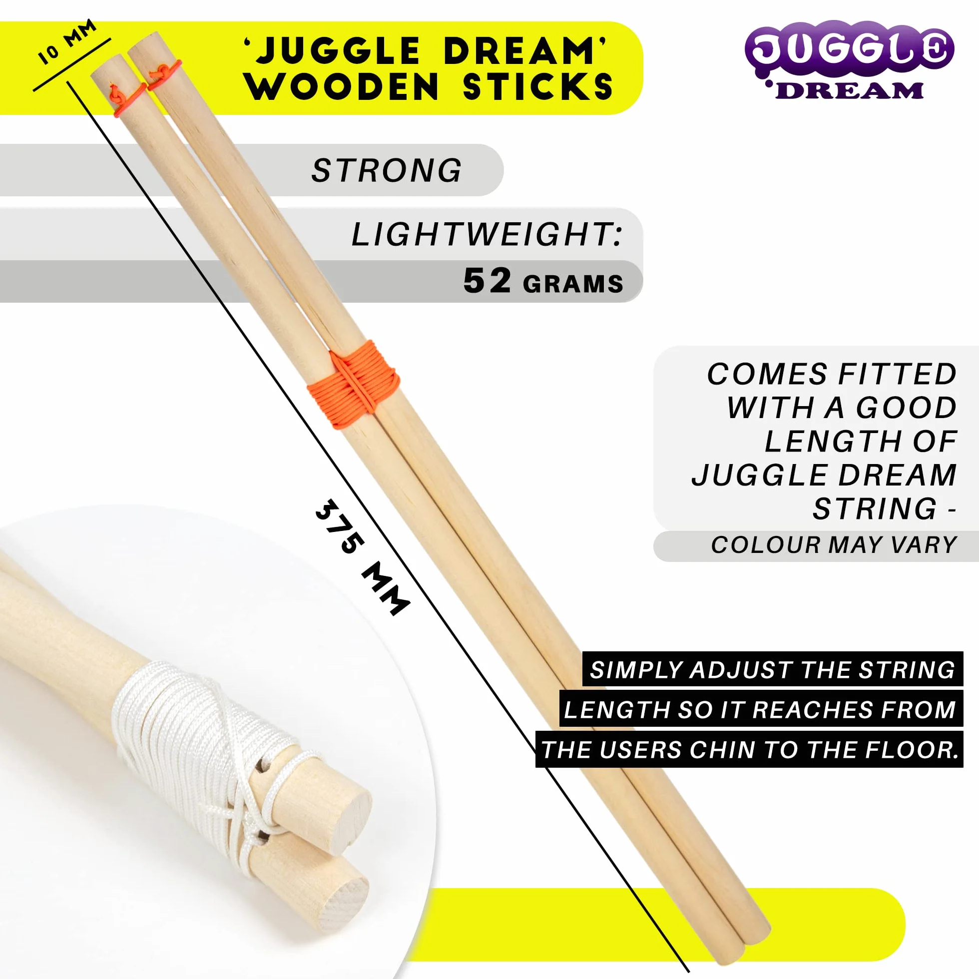 Juggle Dream Jester Diábolo Set para Malabares - Diábolo con Eje Fijo con Palos de Madera y Vídeo de Aprendizaje en Línea (Multicolor)
