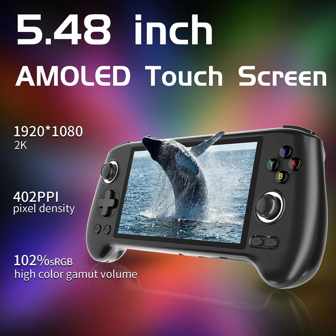 Mious RG556 - Consola de juegos portátil Android retro de 5,48 pulgadas, sin juego, batería de 5500 mAh, diseño multifunción, consola portátil (8 + 128 g/negro)