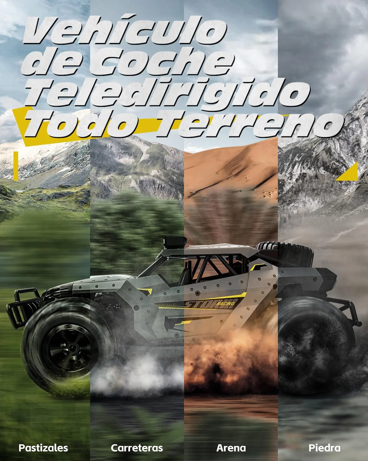Tecnock Coches de Control Remoto para niños y Adultos, Escala 1:16, 20 km/h Tracción 2, camión Monstruo Todo Terreno, 2 Baterías para Juego de 60 Minutos, Juguetes Regalos para niños y niñas