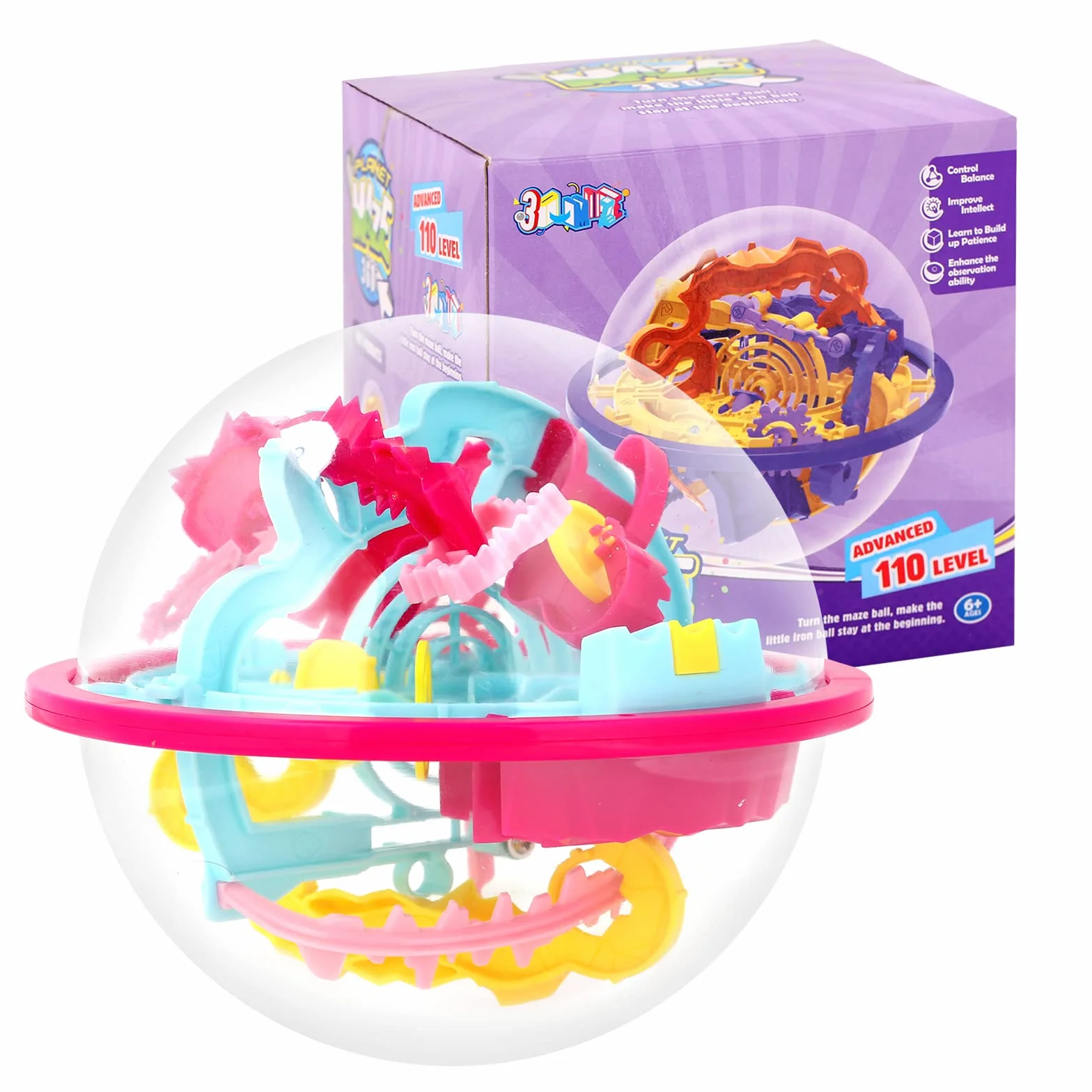 3D Bola Laberinto, Laberinto de Bolas, Laberinto 3D Pelota Puzzle Juguetes, Bola de Rompecabezas, Laberinto Juguetes esféricos, Adecuado para niños, Adultos, como Regalo de cumpleaños (A)
