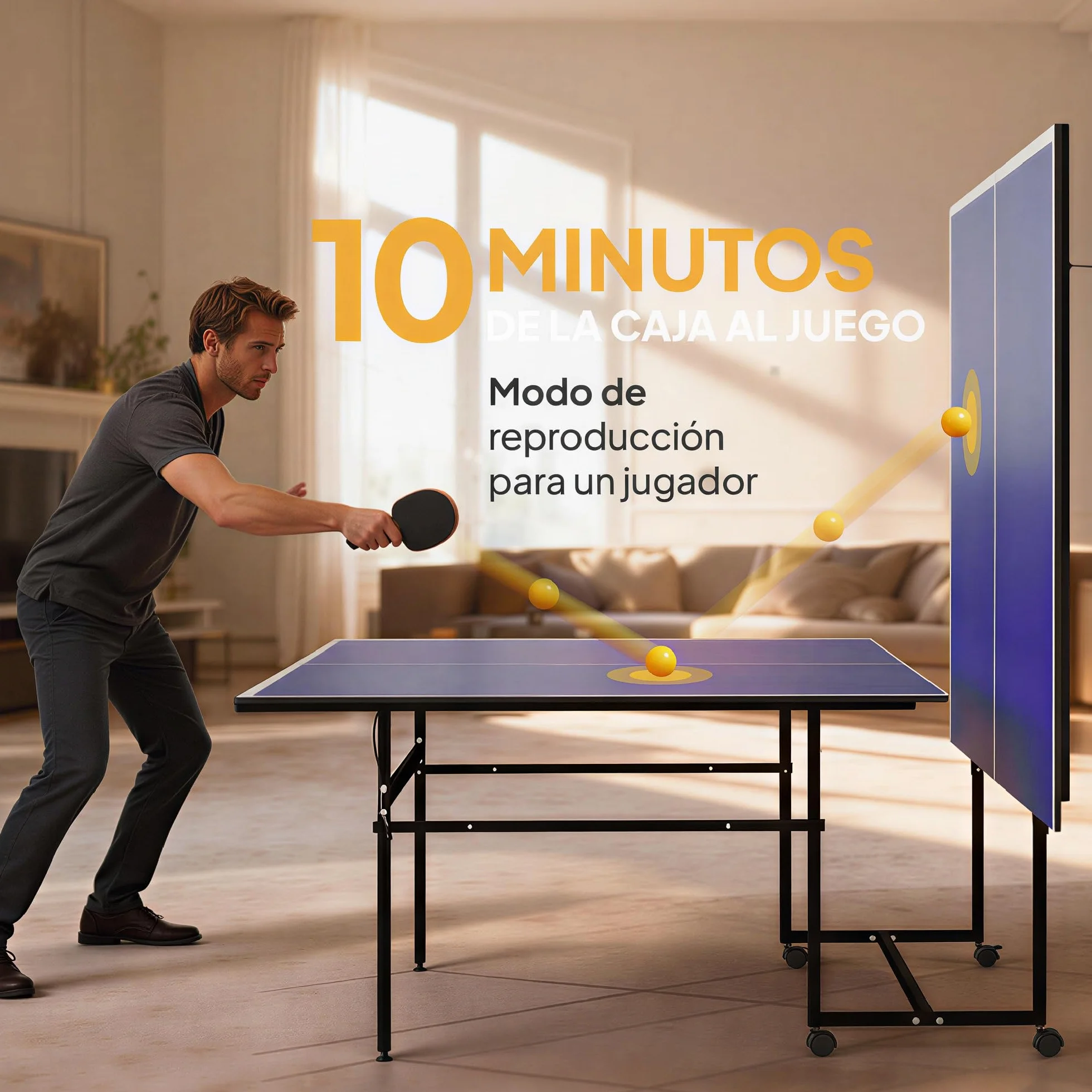 SPORTNOW Mesa de Ping-Pong Profesional Plegable con 4 Ruedas, Red, 2 Palas y 3 Pelotas 274x152,5x75,5 cm Azul