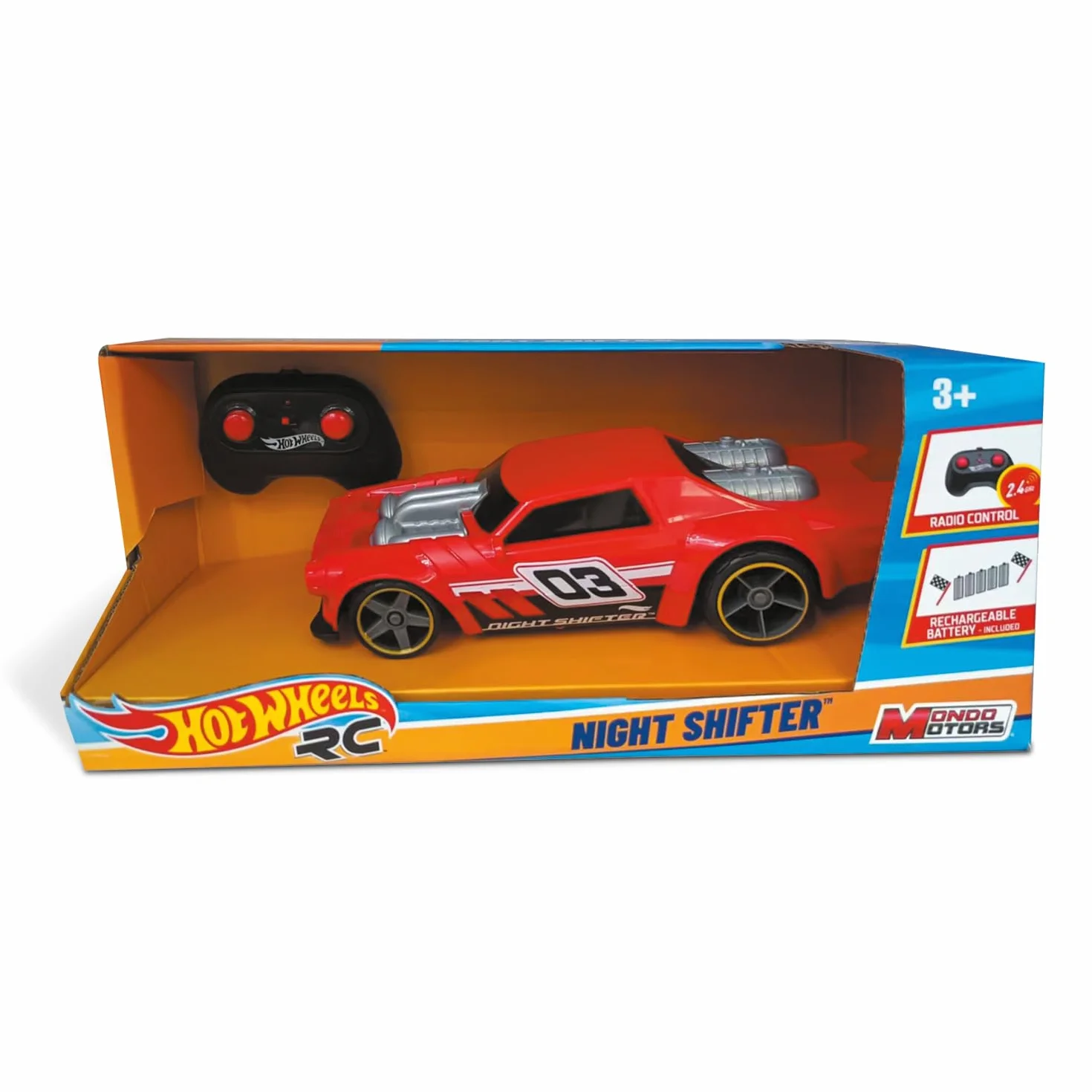 Mondo Motors Hot Wheels Night Shifter, Modelo a Escala 1:16, con baterías Recargables, hasta 8 Km/h de Velocidad, Coche de Juguete para niños 63851, Color Rojo