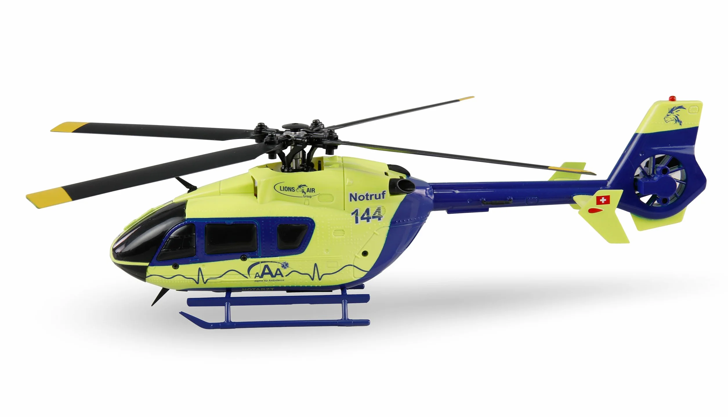 Amewi AFX-135 Alpine Air Ambulance Helicóptero de 4 Canales 6G RTF Amarillo neón Azul