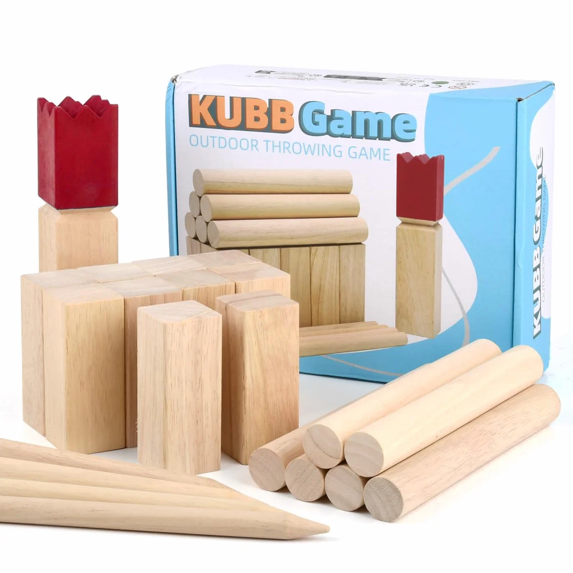 Kubb Juego Vikingo de Madera Maciza, 22 Piezas con Bolsa, Juego de Lanzamiento de Exterior para Adultos