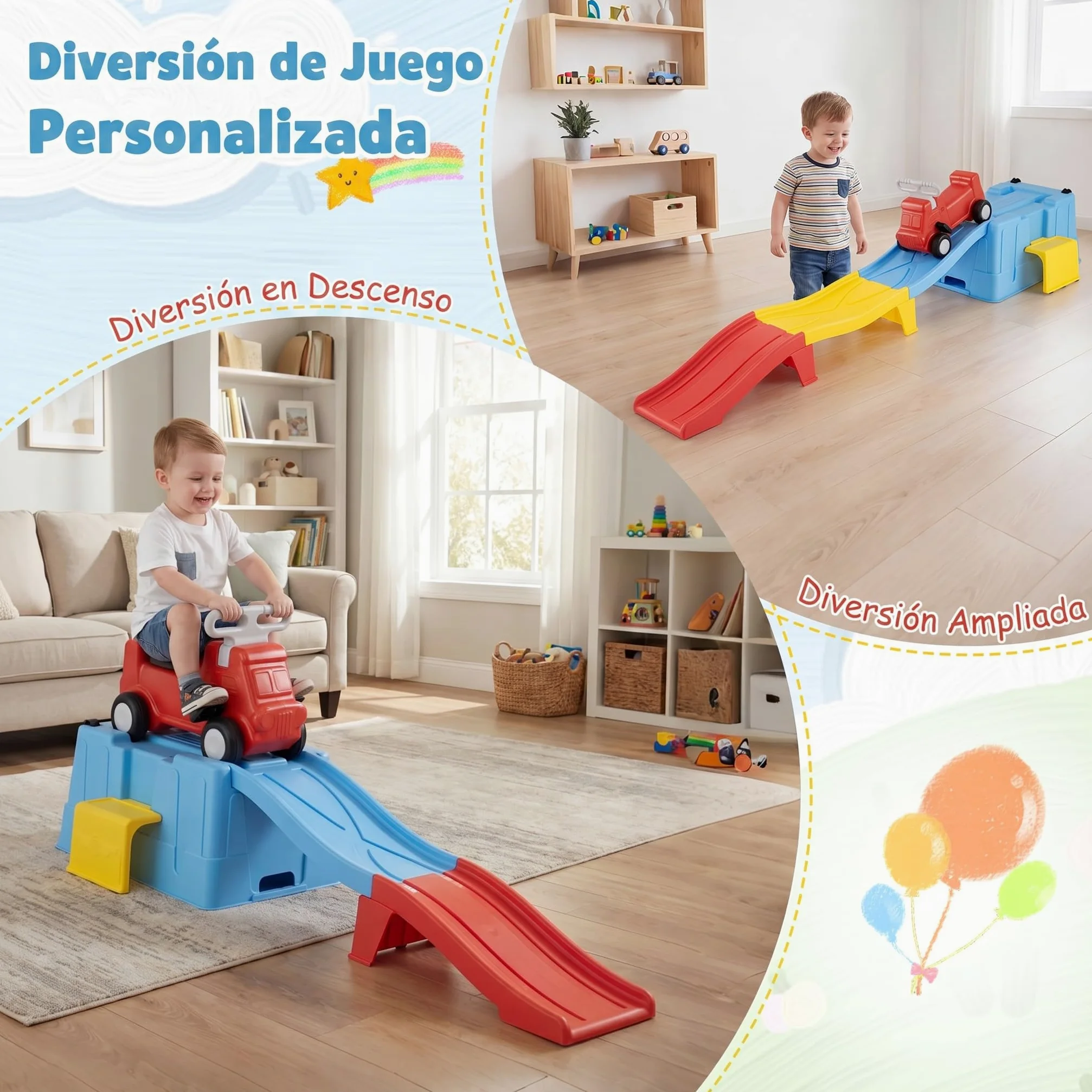 COSTWAY Coche Correpasillos Bebe con Pista en Rampa (Azul) | con Caja de Almacenamiento, Auto a Pedales y Peldaño Ancho, Juguete de Paseo Interior y Exterior para Niños de 3+ Años