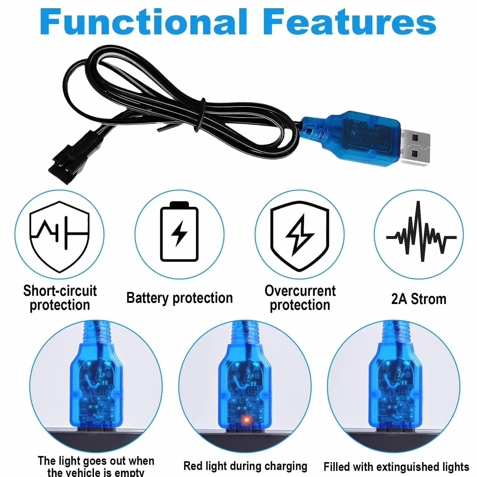 2 Unidades De Cable De Carga USB De 3,7 V con Conector SM-2P, Cable De Carga USB para Baterías NI-MH RC Universal para Baterías LiPo Compatible con Coches RC Barcos Drones