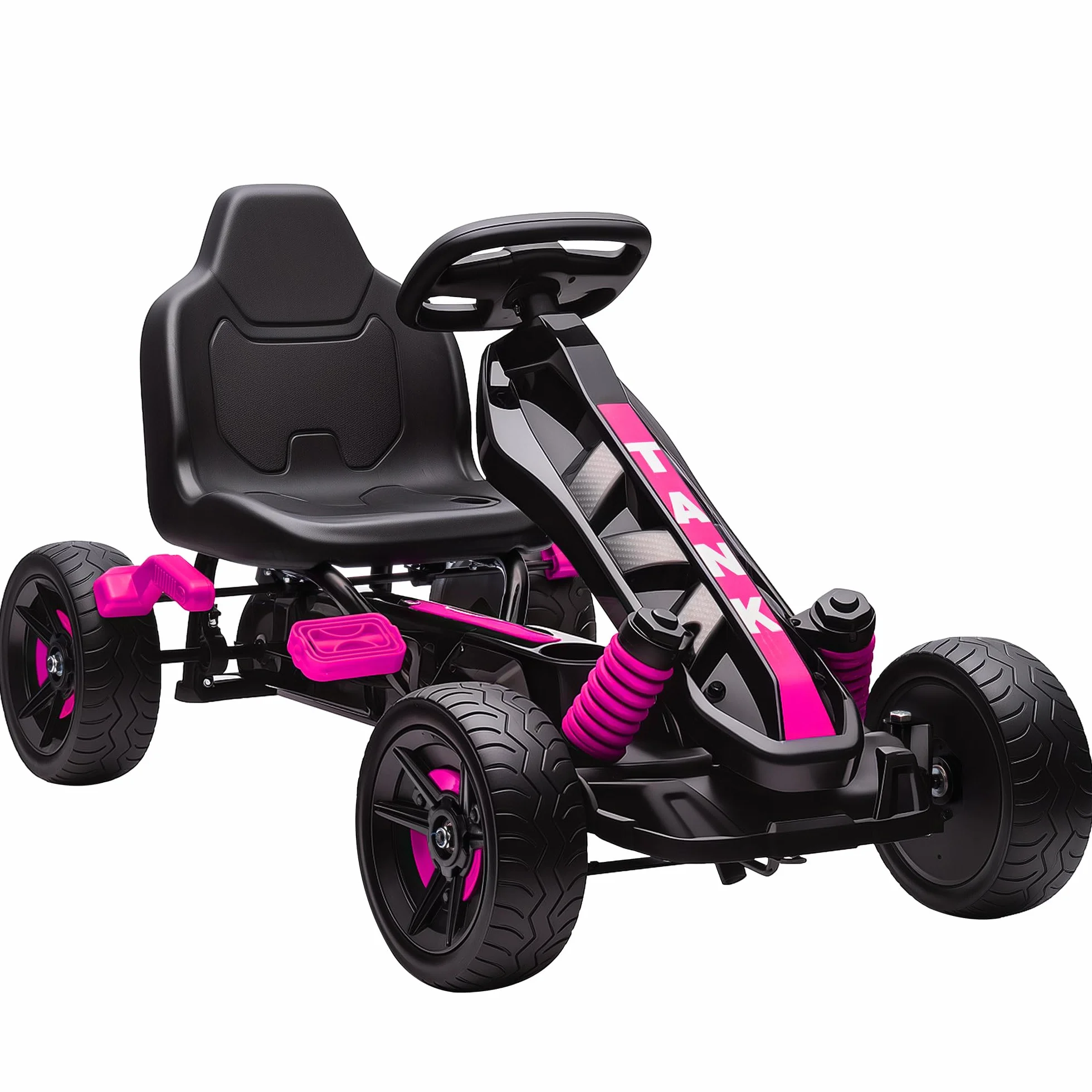 AIYAPLAY Kart a pedales para niños, karting infantil con embrague automático, freno, ruedas de EVA antideslizantes, avanzar y retroceder, coche a pedales para niños de 3 a 6 años, rosa