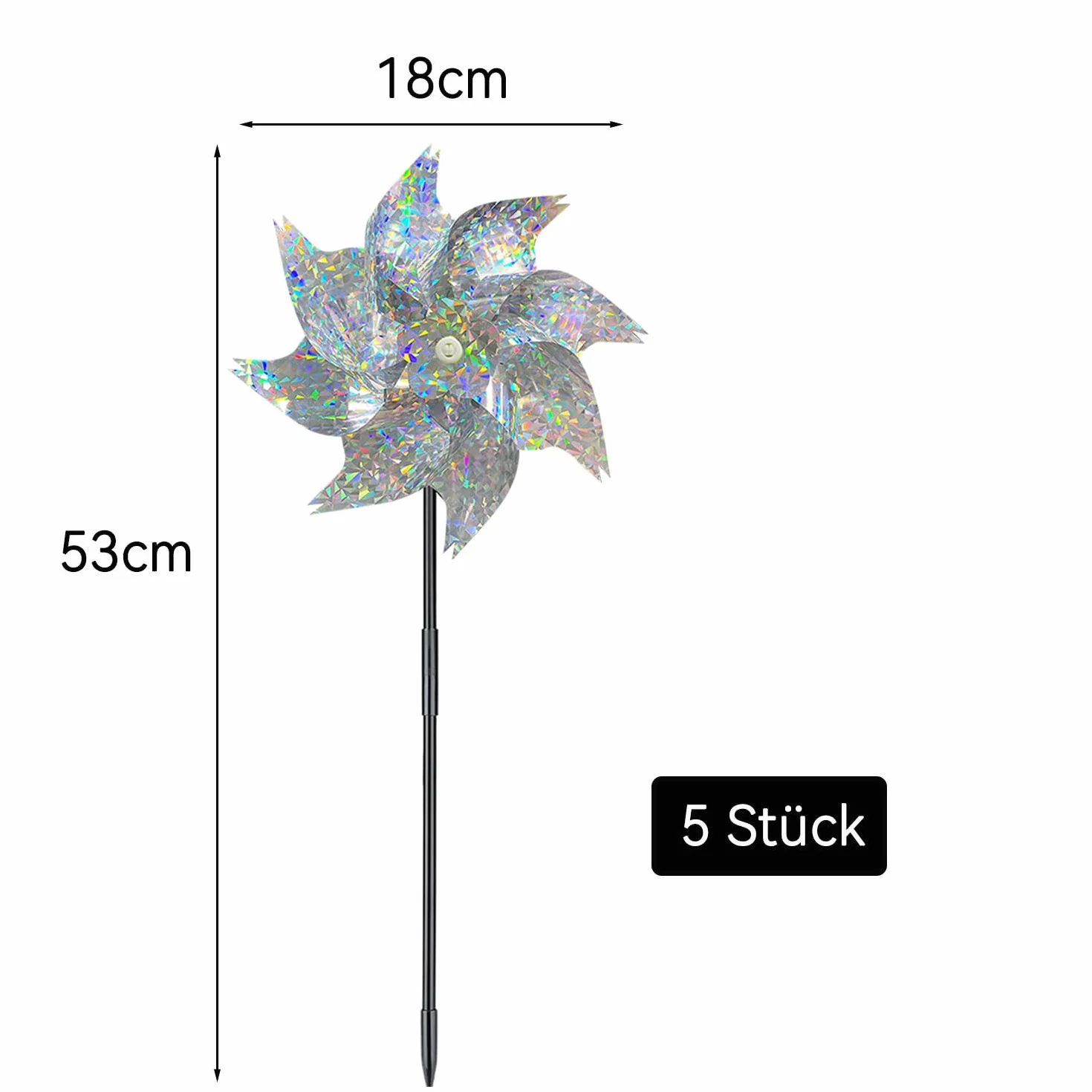 ERBO 5 molinillos de viento, antipalomas para balcón, molinillo de viento, jardín, ruedas reflectantes, espantapájaros para balcón, jardín, patio, huerto (plata)