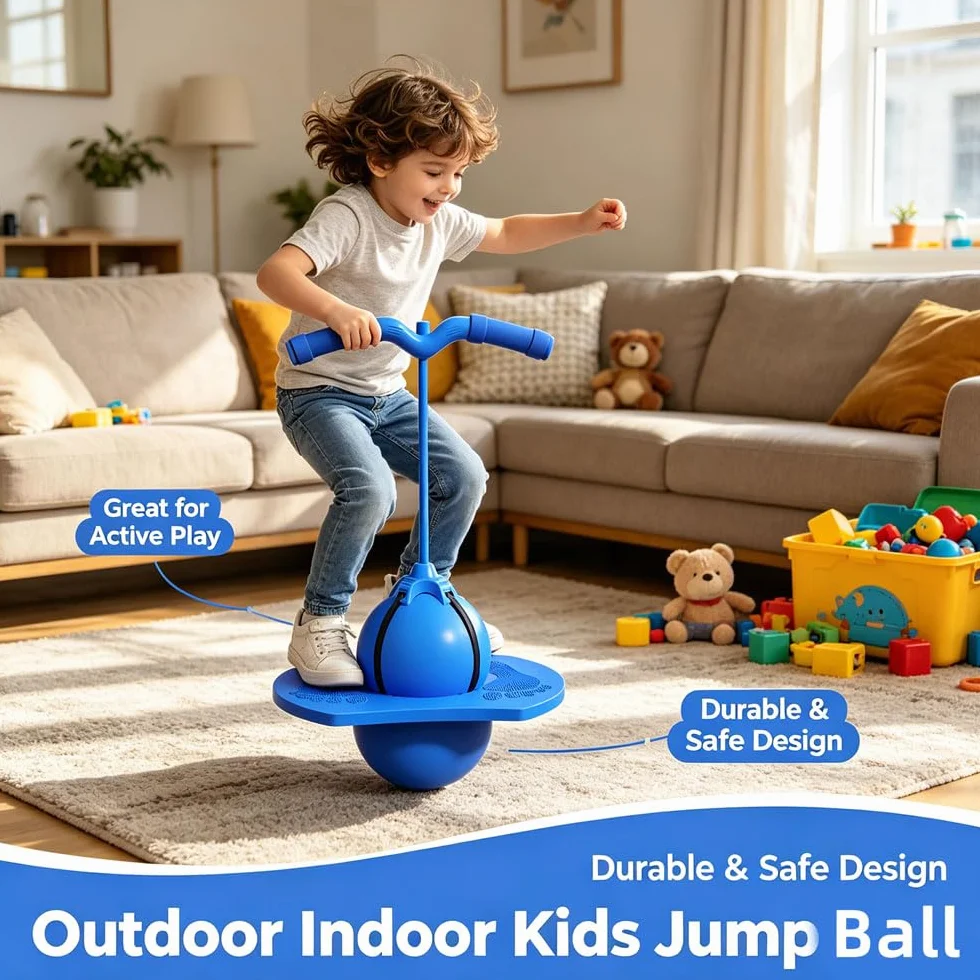 Balón Saltarín Equilibrio Niños Balance Jumping Ball Pelota Saltarina con Asa Antideslizante Pelota Saltarina con Mango para Interior Exterior Gimnasio Hogar Sala de Estar