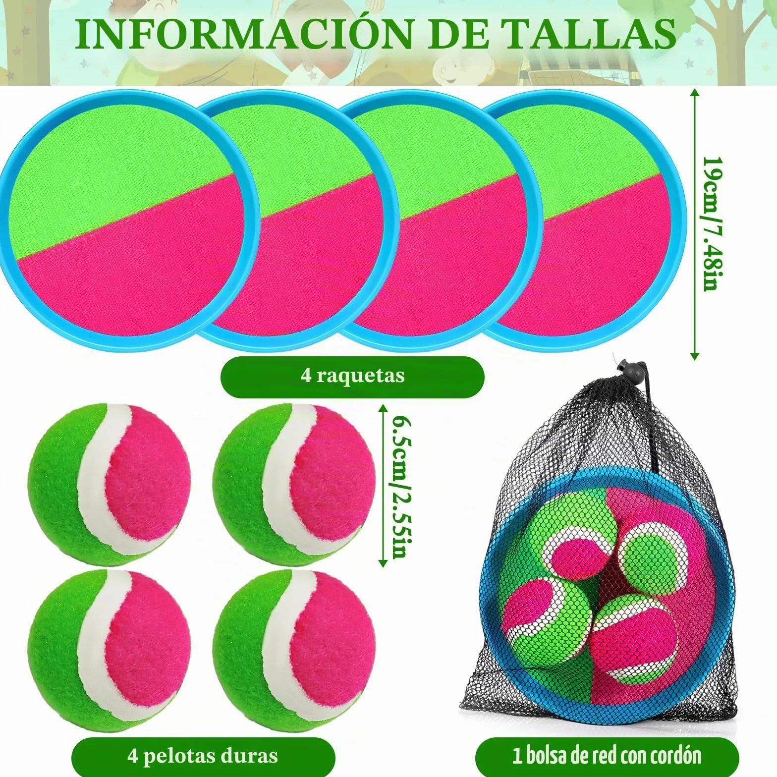 Juguetes Playa Juego de Bola y Lanzamiento Adecuado para niños de 3 4 5 6 años Ligero Klettballspiel Lanzamiento Pelota Juegos niño Adulto con 4 Raquetas 4 Pelotas Adecuado para Jardines