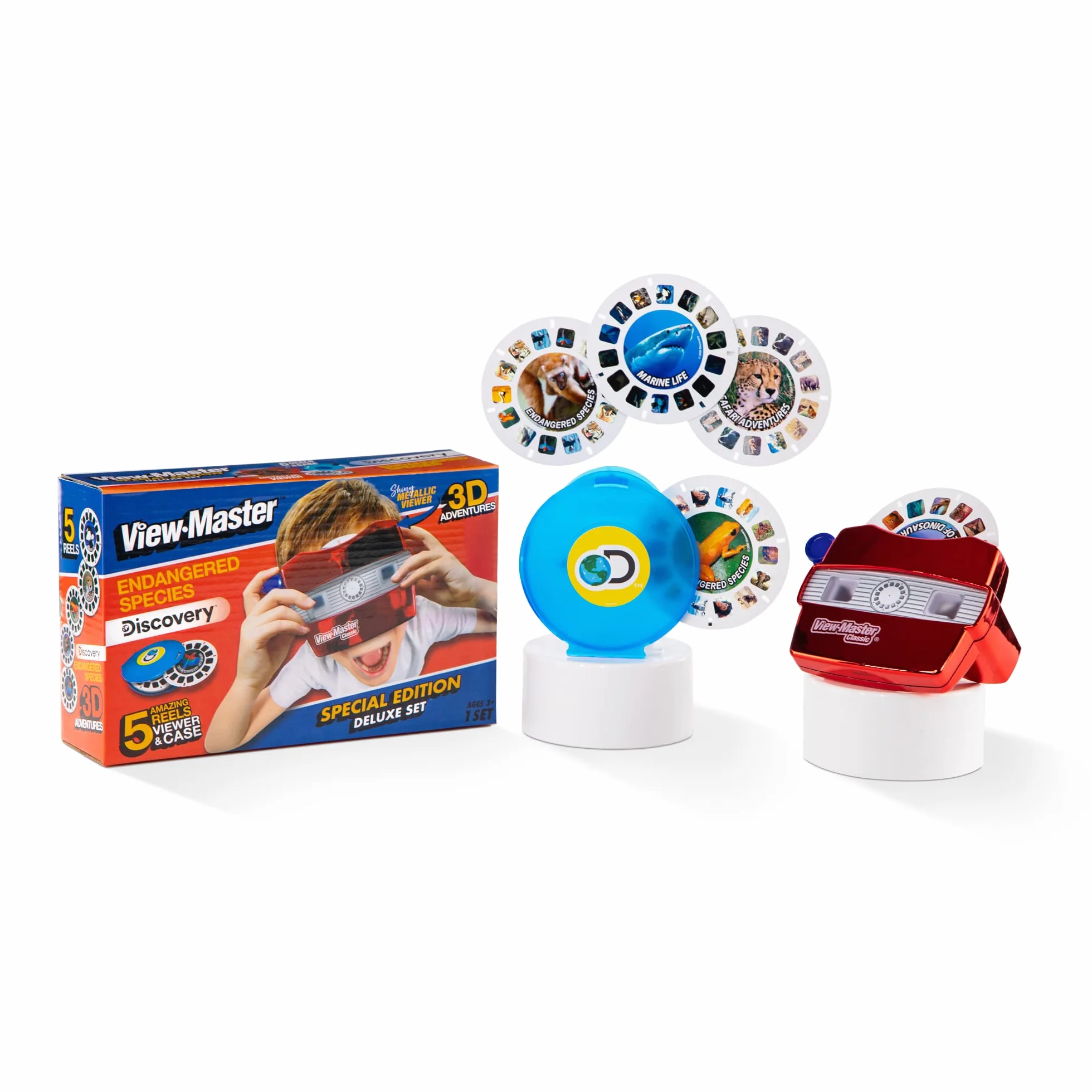 Basic Fun Classic View-Master Deluxe Edition con carretes Discovery Kids (visor metálico, estuche de almacenamiento y 5 carretes incluidos) - Exclusivo de Amazon