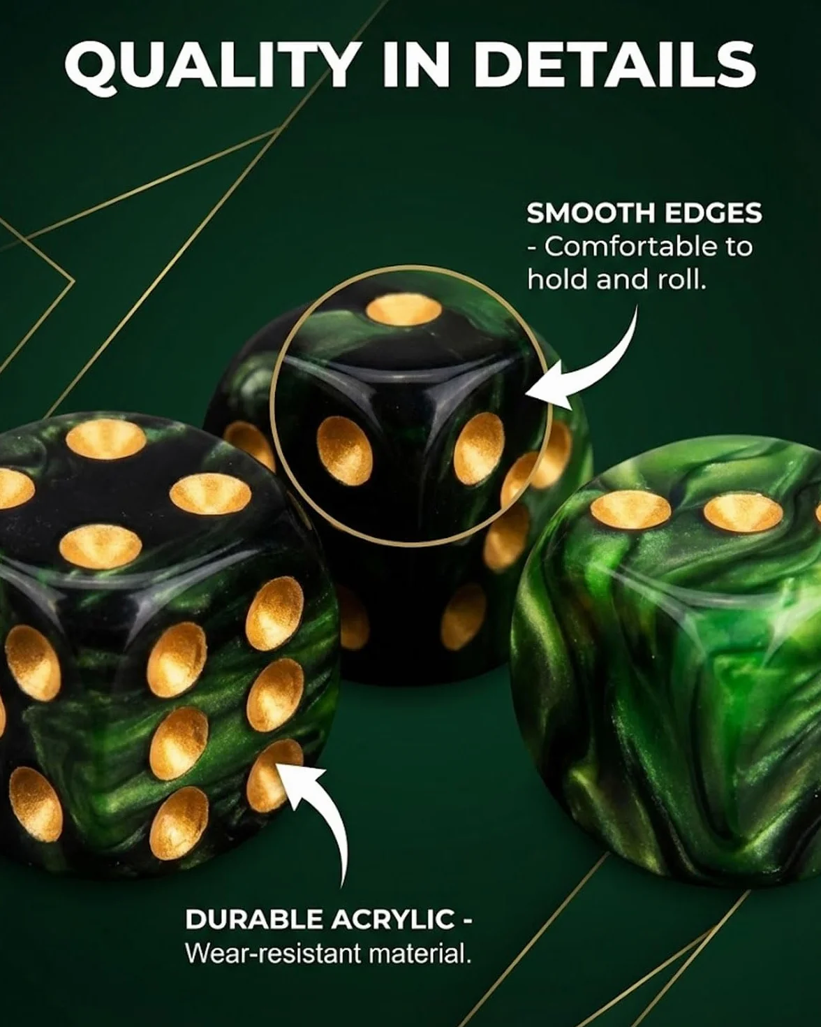 10 PCS Dados,16mm D6 Dados de Rol,Juego de Dado con Bolsa de Terciopelo para juegos de Rol,Mesa,Dice Football,Lecciones de Matemáticas(Negro-Verde)