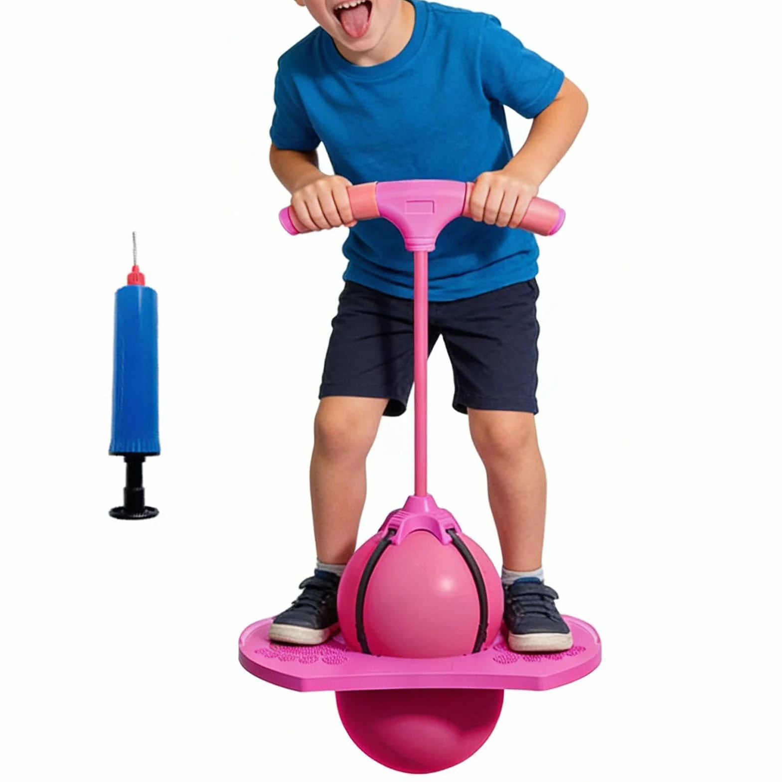 Pelota De Salto con Asa, Pelota De Equilibrio Elástica Antideslizante, Pelotas De Rebote Y Bomba De Aire Incluida, Ejercicio De Coordinación Mano-pie, para Adultos Y Niños