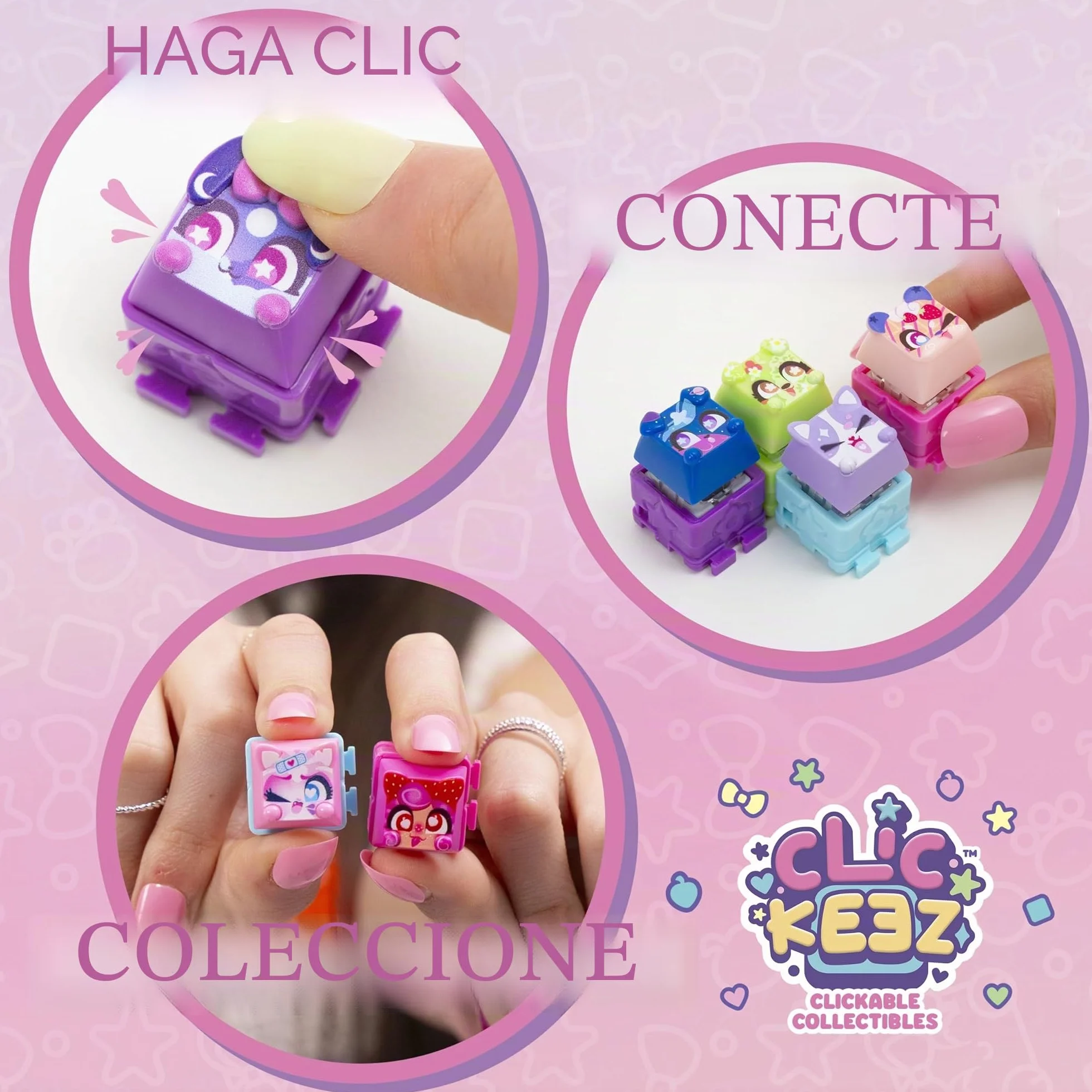 Goliath - CLICKEEZ Keyboard MegaPack - 1 Teclado + 15 Teclas Keycaps Kawaii para Hacer Clic + 1 Llavero - Keycaps para Encajar - 70 Personajes - Juguete Fidget ASMR - Idea de Regalo Desde los 6 años