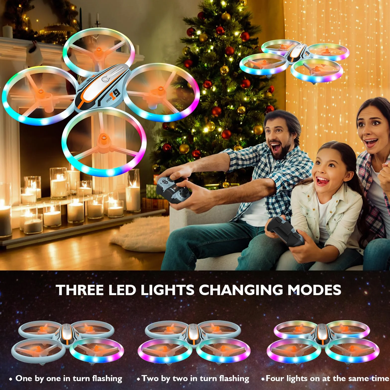 i9 Drone para Niños, Mini Drone con Luces de Colores, RC Quadcopter Modo sin Cabeza, Retención de Altitud, Volteos 3D, 2 Baterías