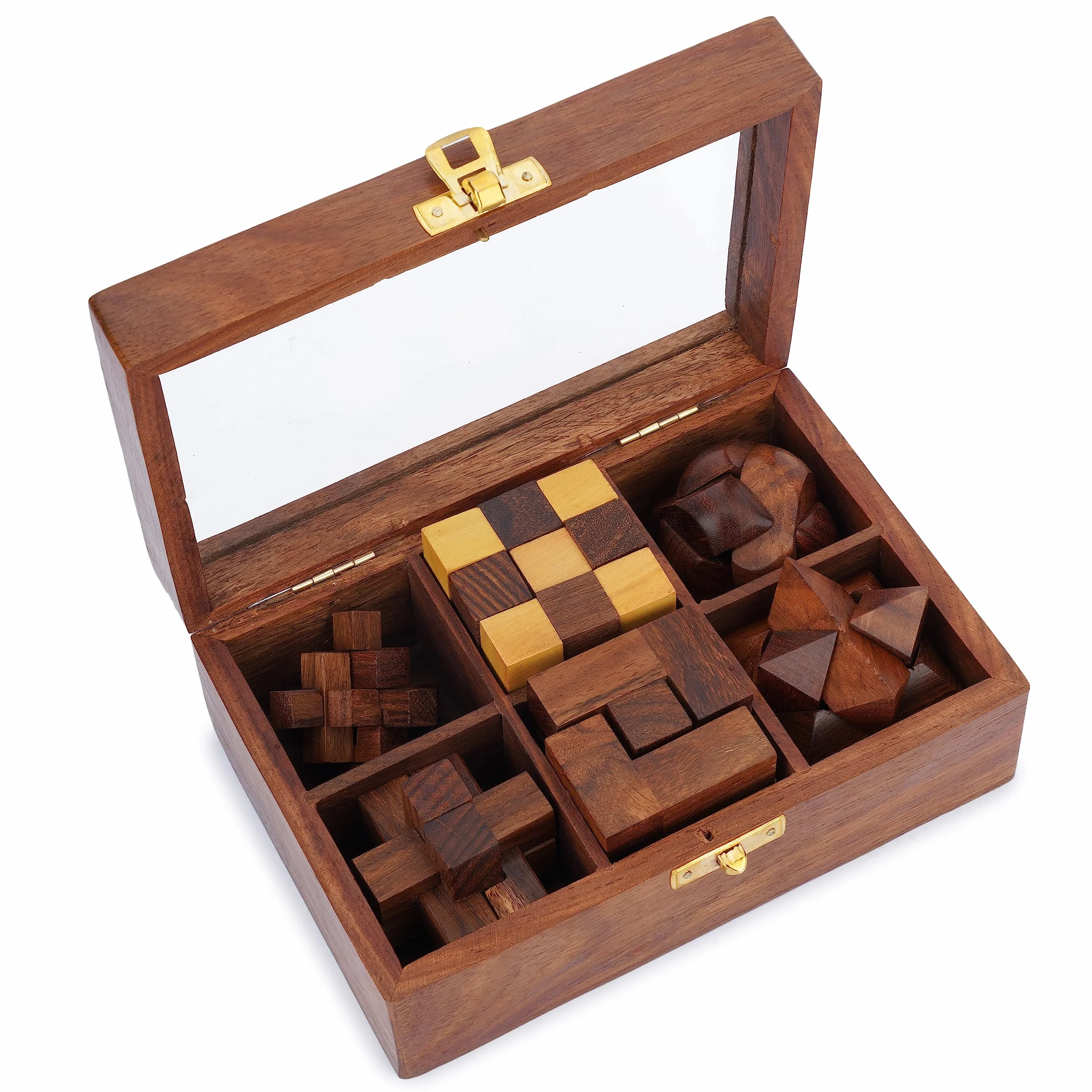 Ajuny Set de Juegos de Rompecabezas de Madera - Desafiantes 3D para Adolescentes y Adultos con Caja de Almacenamiento Decorativa para Pruebas de IQ, Juegos Artesanales como Regalos