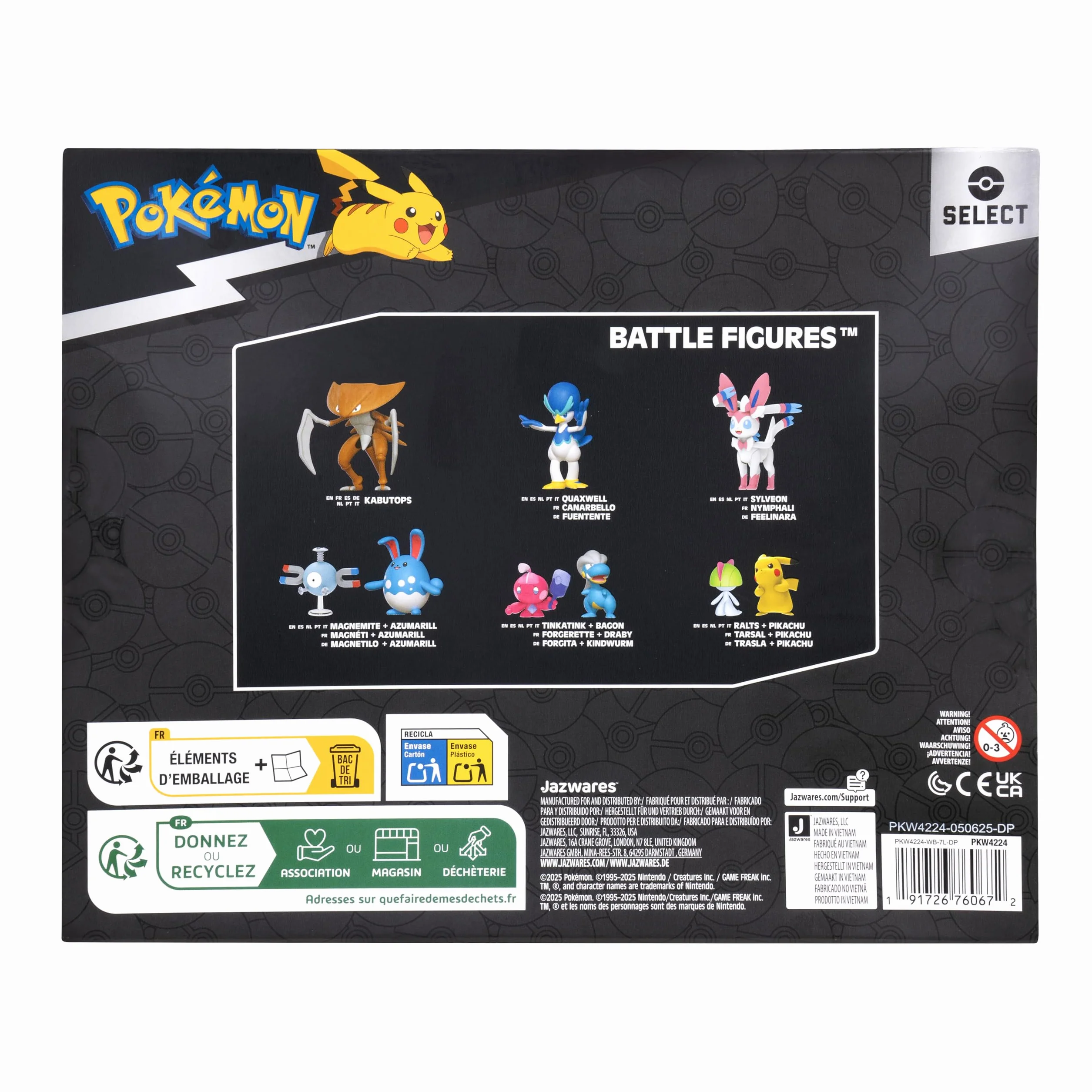 Pokémon Pack evolución Select - Incluye una Figura Eevee de 5 cm, además de Las Figuras de Batalla Leafeon, Glaceon y Sylveon de 7,5 cm, con Acabado Exclusivo