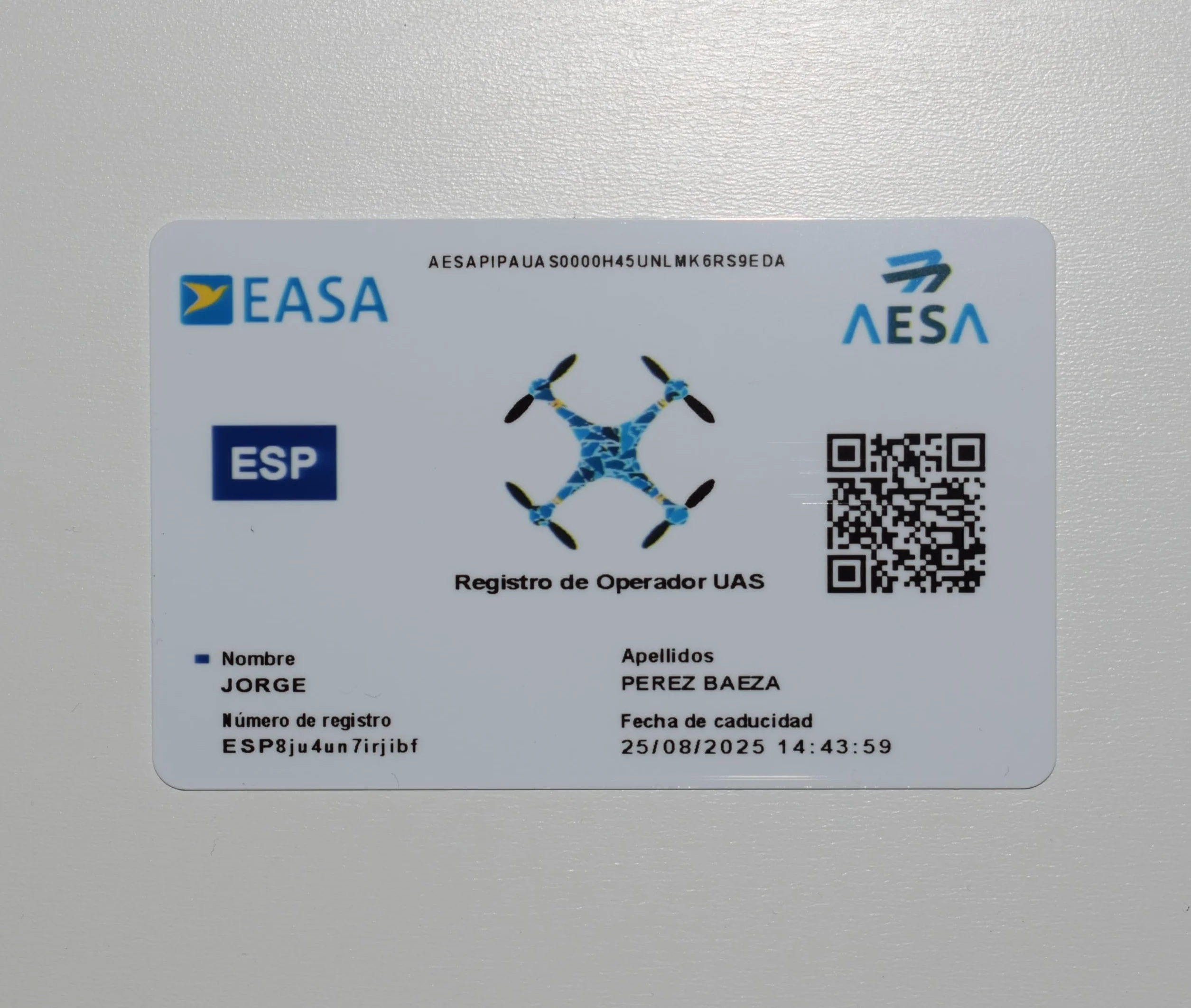 Tarjeta de PVC EASA Impresión Doble Cara Certificado de Piloto de Drones A1/A3 A2 STS