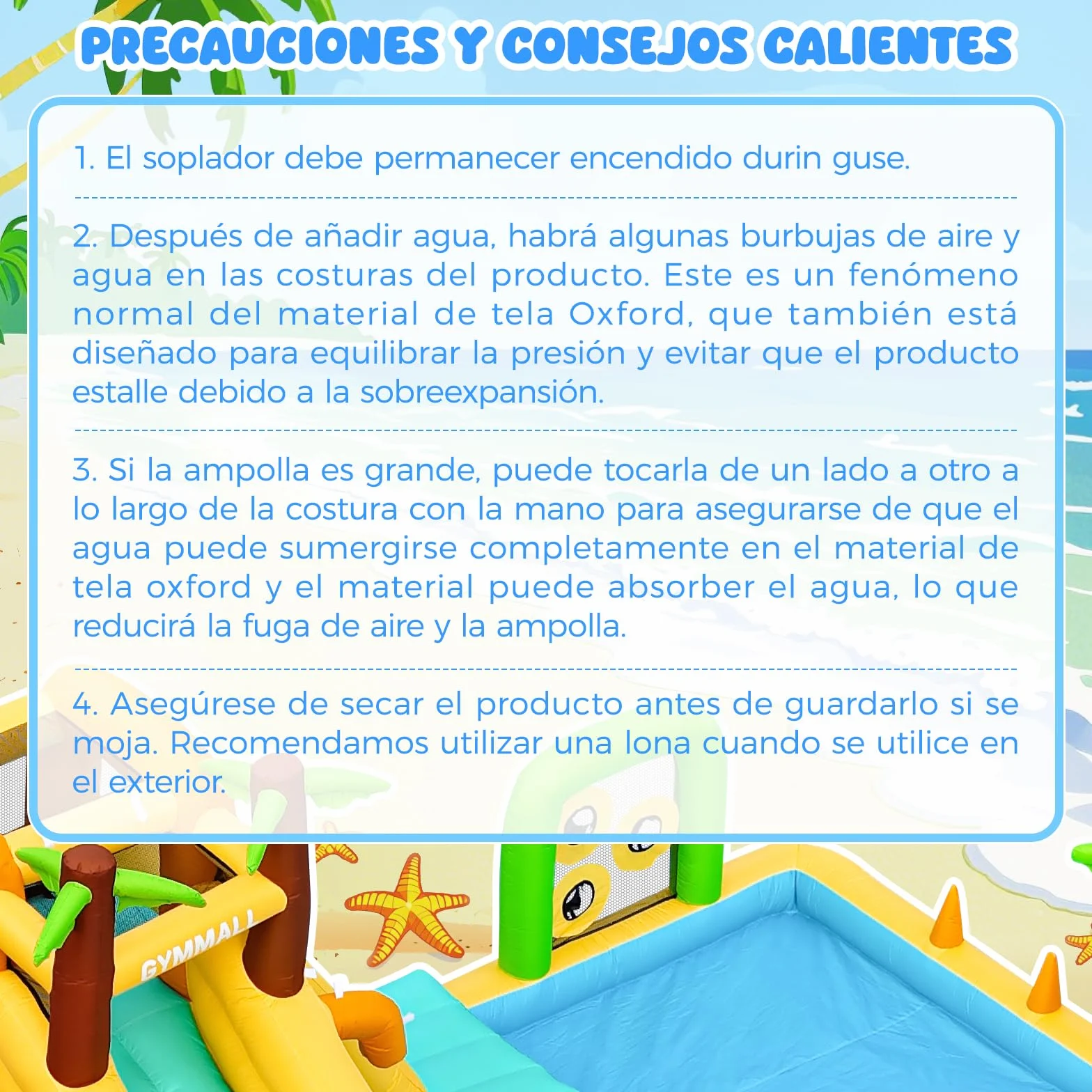 Tobogán Inflable de Agua con Ventilador 450W - Castillo Hinchable 10-en-1 para Niños en Interior y Exterior con Piscina, Aspersores y Tobogán Largo